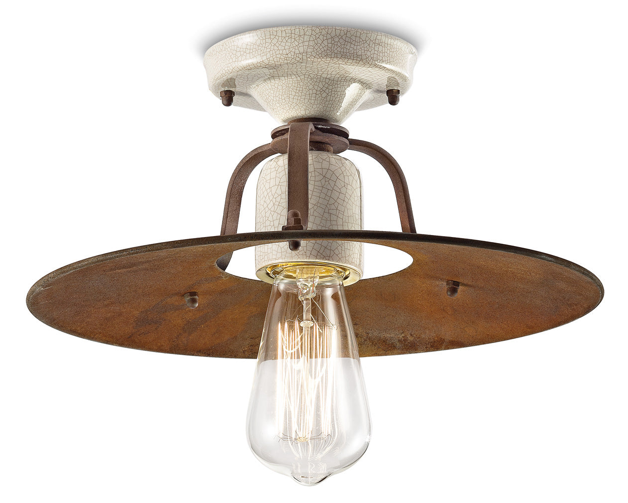 GRUNGE rust-colored ceramic and iron ceiling lamp with a cream Craquelé effect