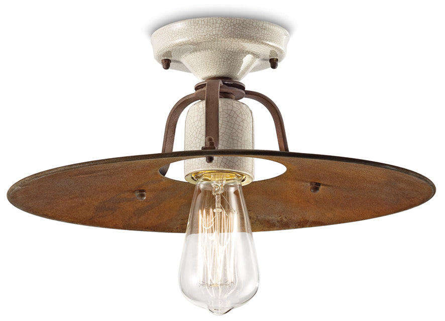 GRUNGE rust-colored ceramic and iron ceiling lamp with a cream Craquelé effect