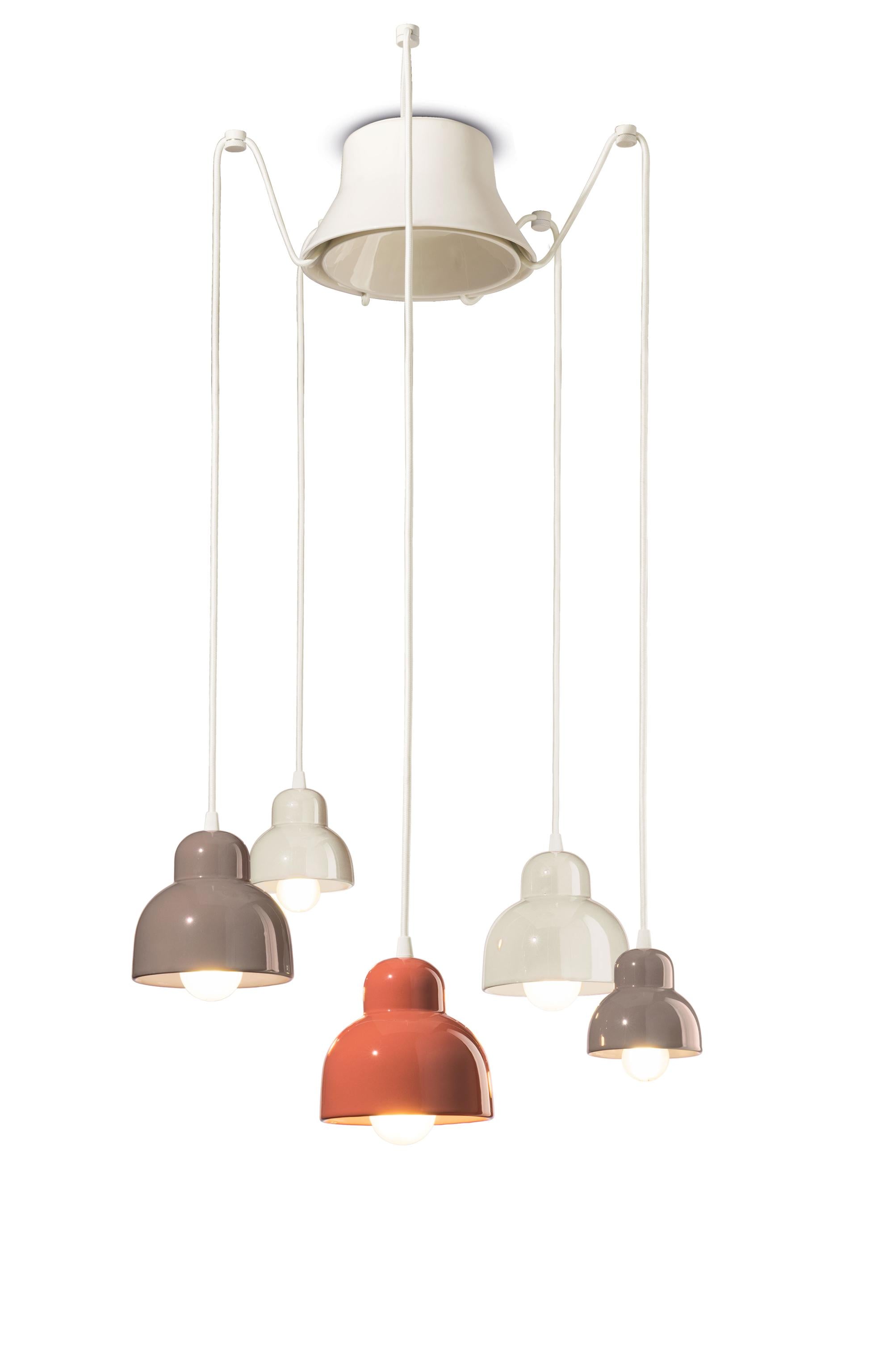 BERIMBAU MIX cream ceramic chandelier with mocha and orange