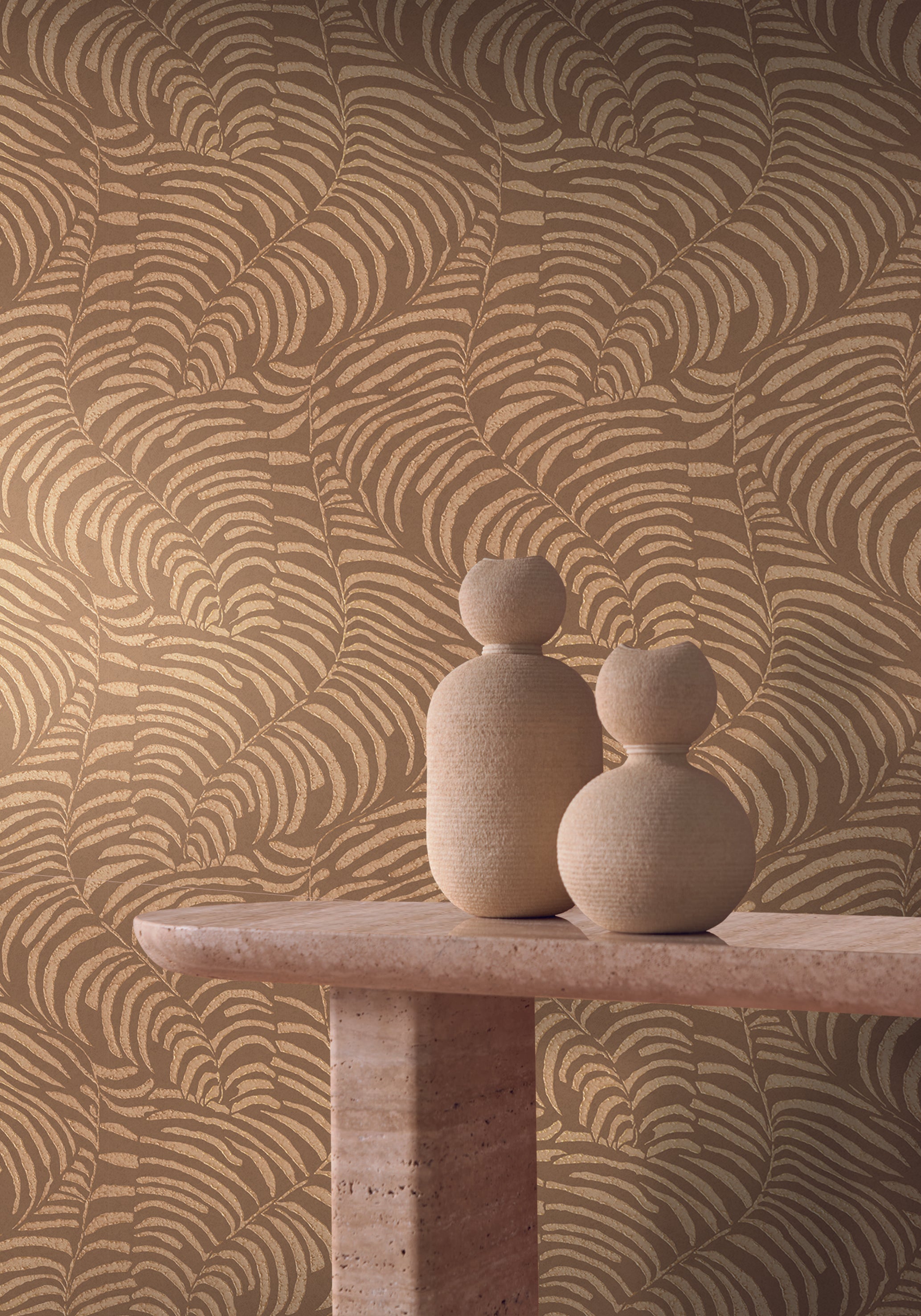 Non-woven wallpaper with a plant motif NOBILE - MORDORÉ copper with gold