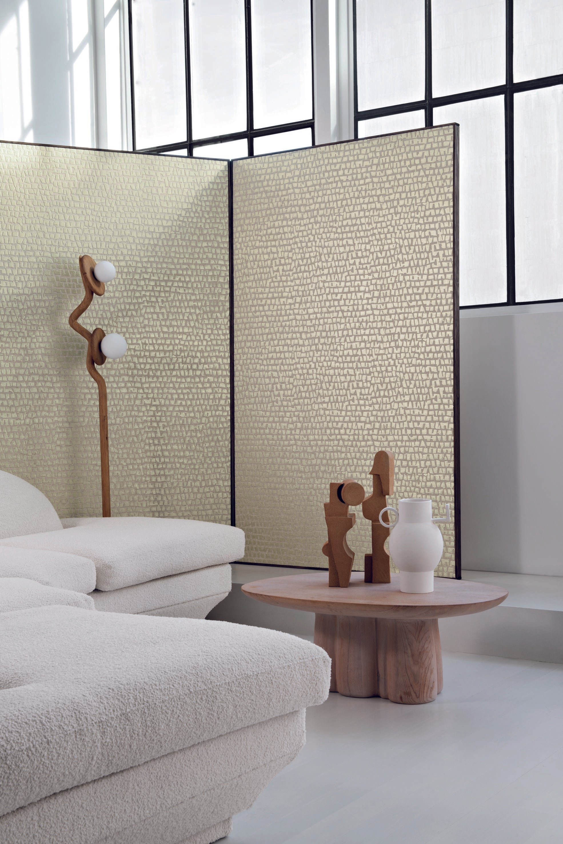 Structural textile wallpaper with abstract pattern SERTI - BRUN CUIVRÉ brown with gold