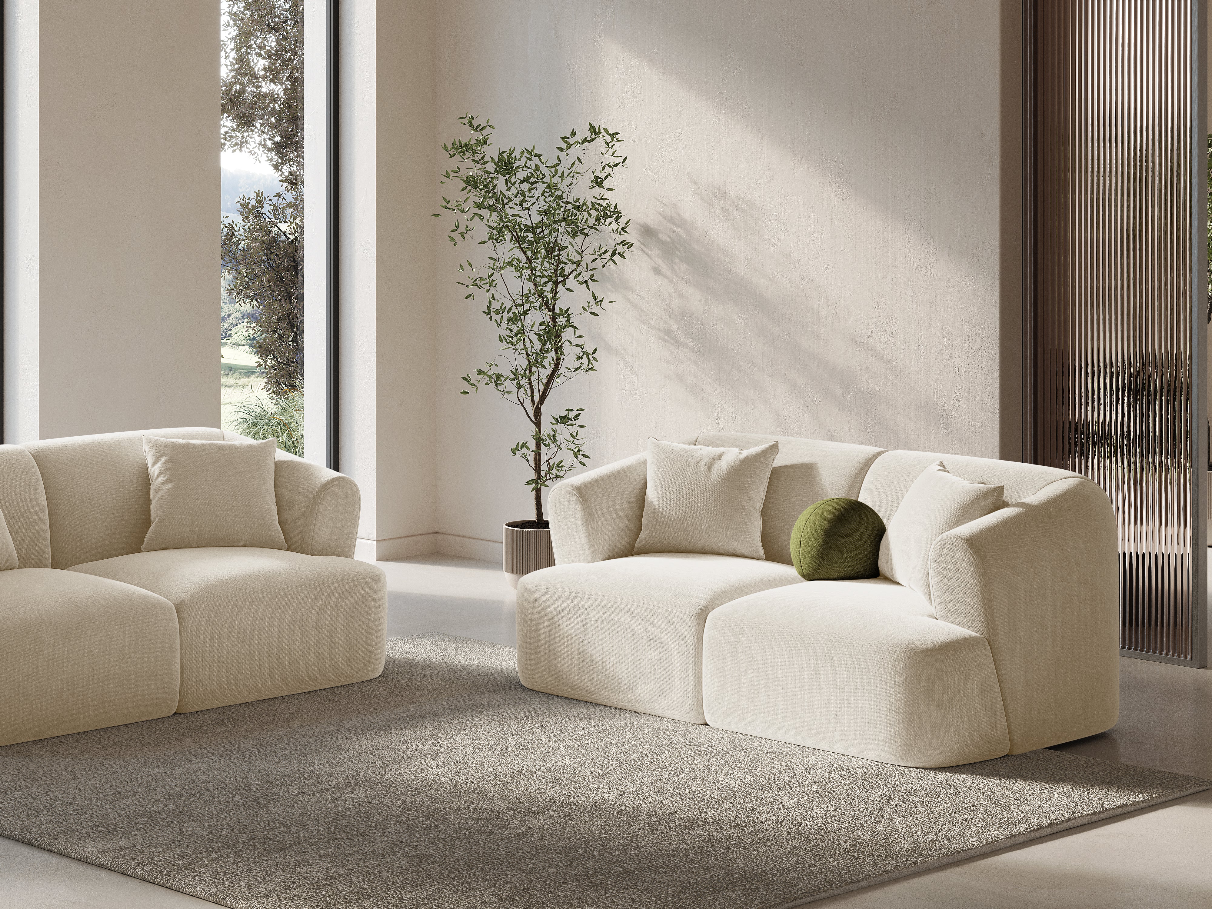 Velvet 3-Seater Sofa CAMPI Dark Beige