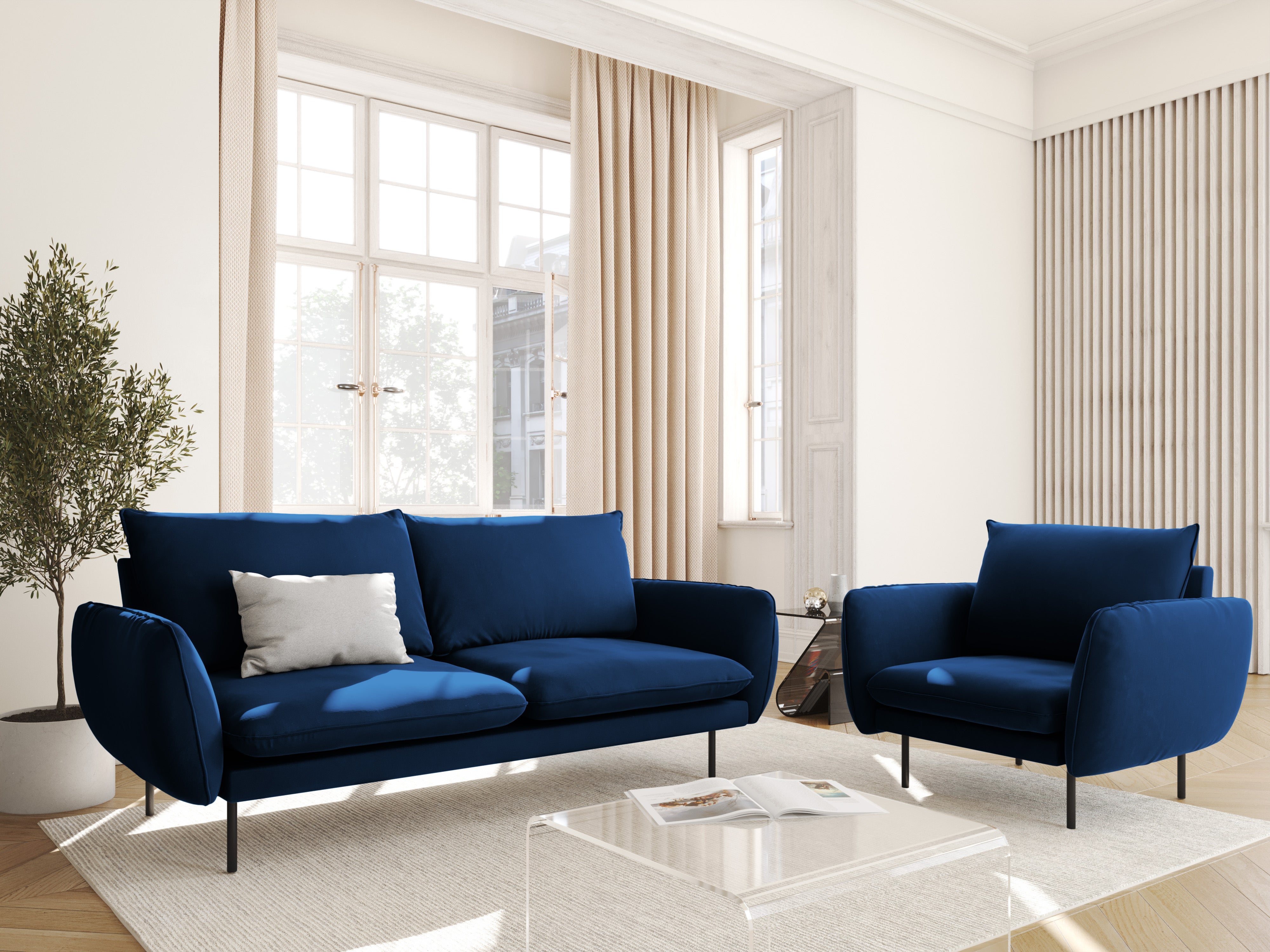 Velvet 2-seater Sofa VIENNA royal blue with black base