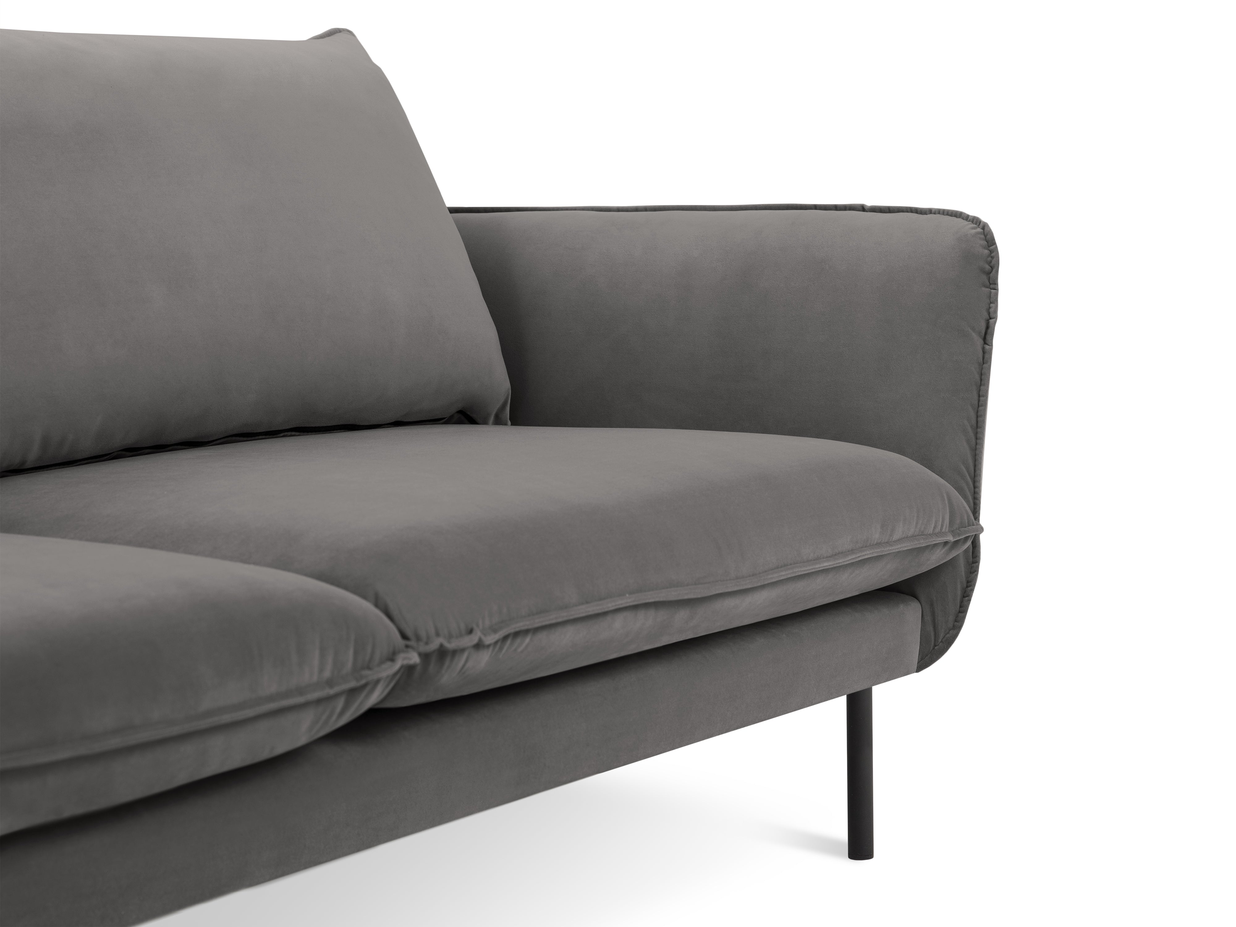 Velvet sofa for 2 VIENNA light gray with black base