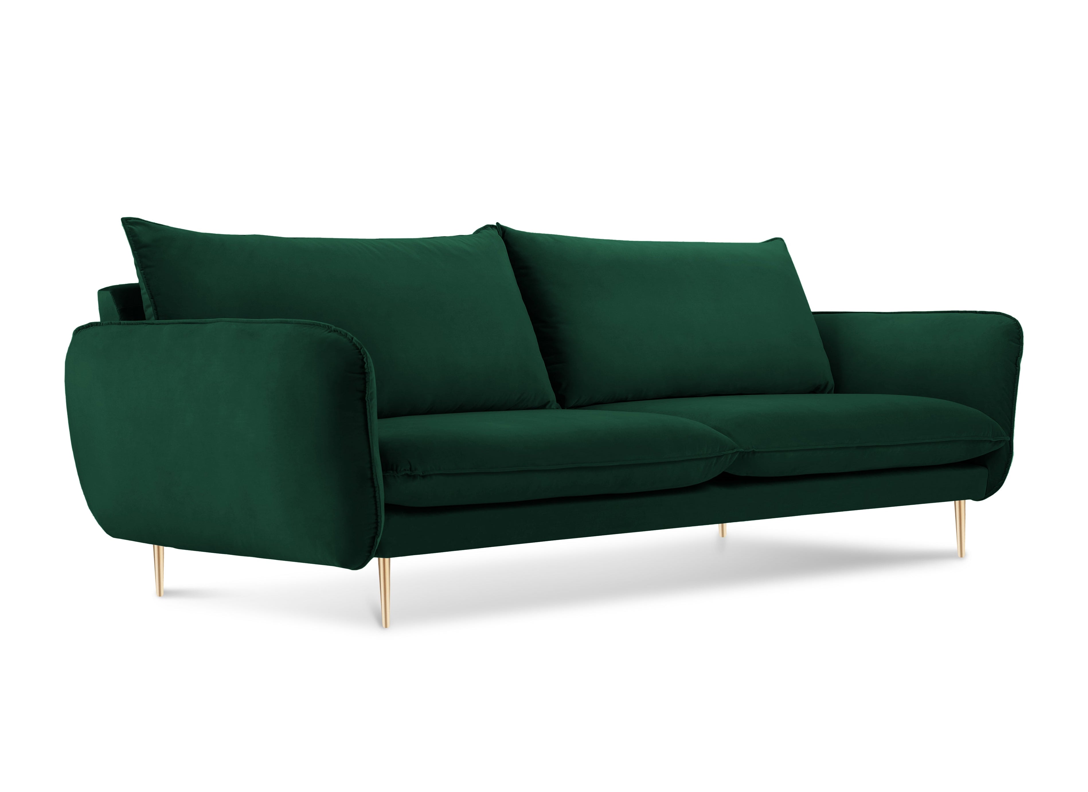 Velvet sofa 3-seater VIENNA bottle green with a gold base