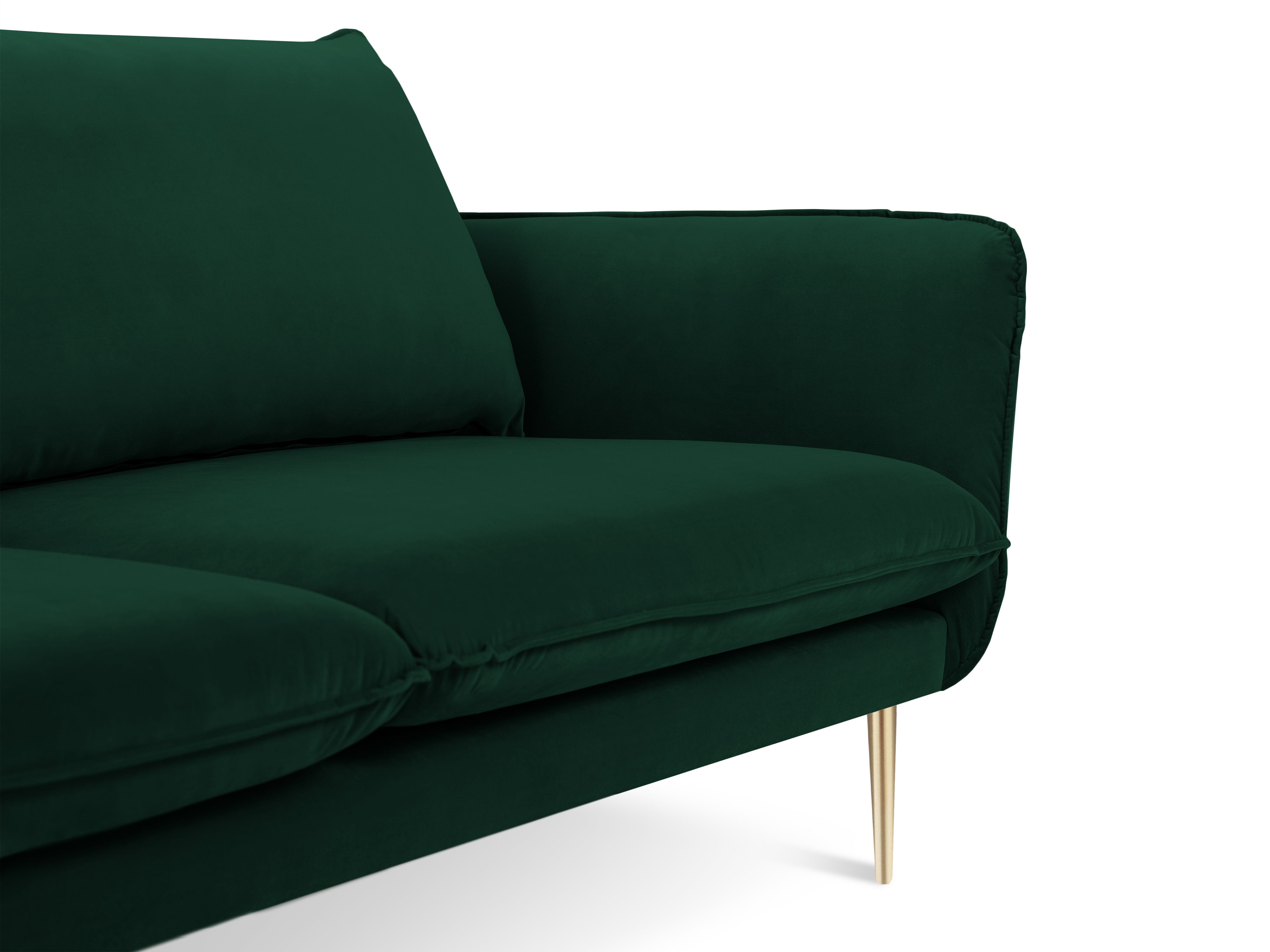 Velvet sofa 3-seater VIENNA bottle green with a gold base