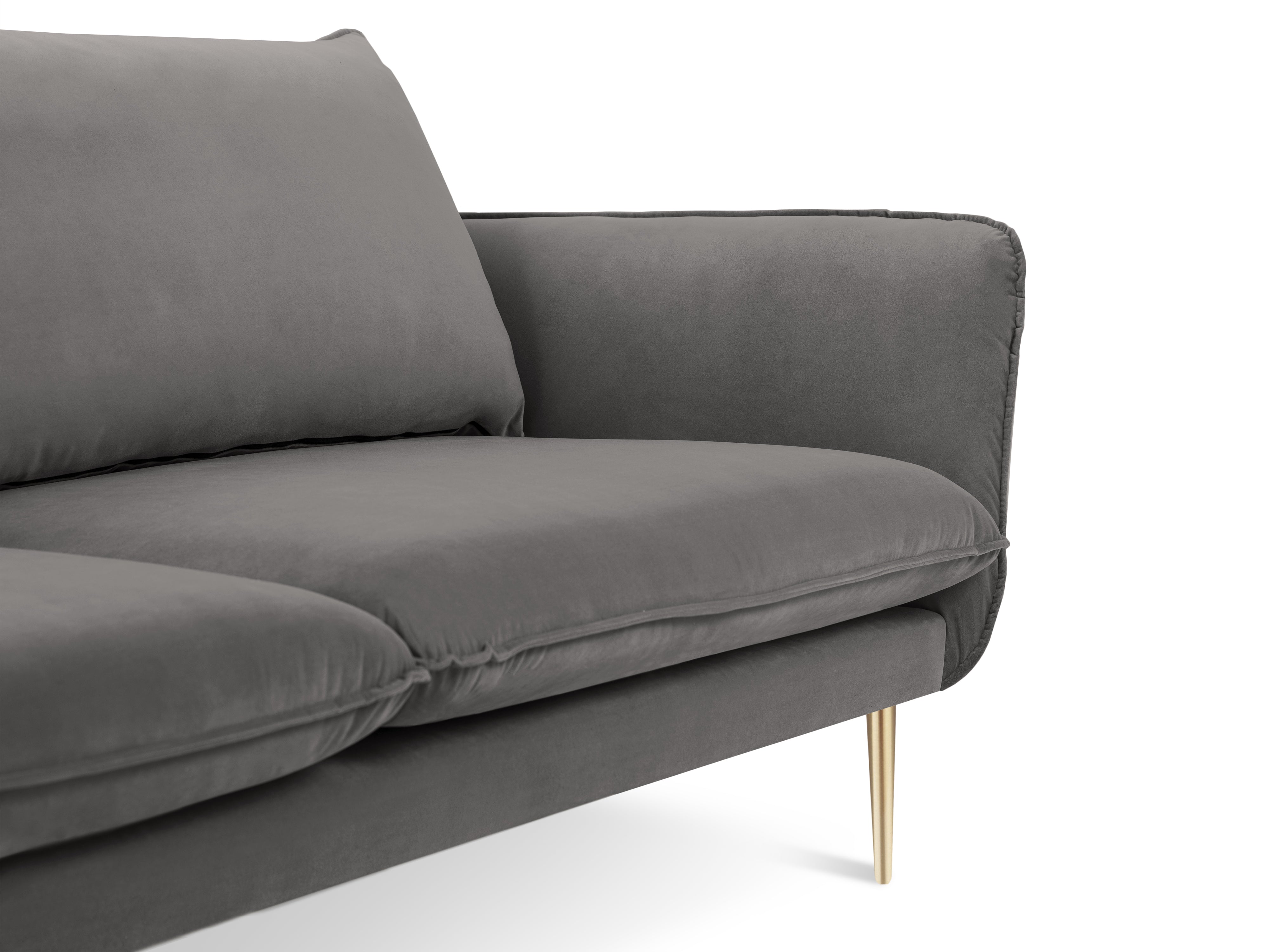 Velvet sofa 3-seater VIENNA light gray with a gold base