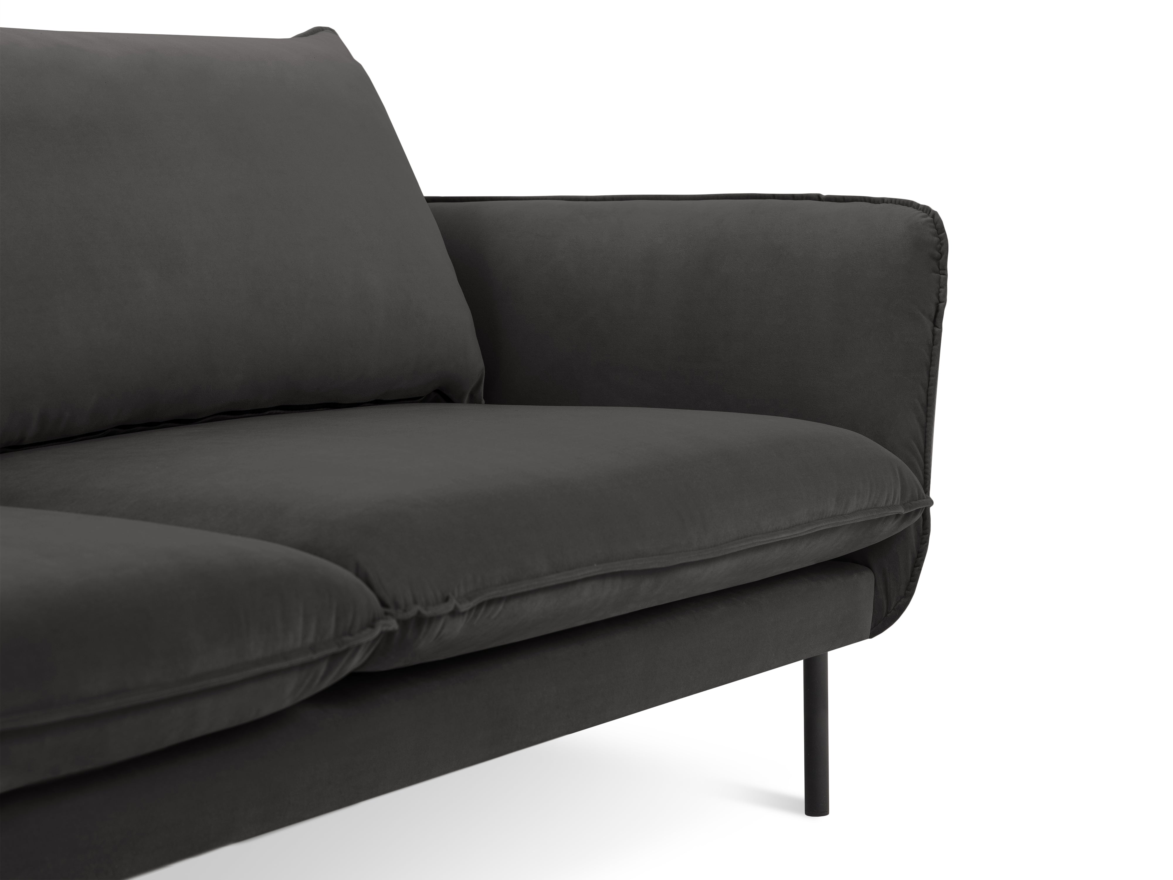 VIENNA Dark Gray Velvet 6-Seater Panoramic Sofa with Black Base