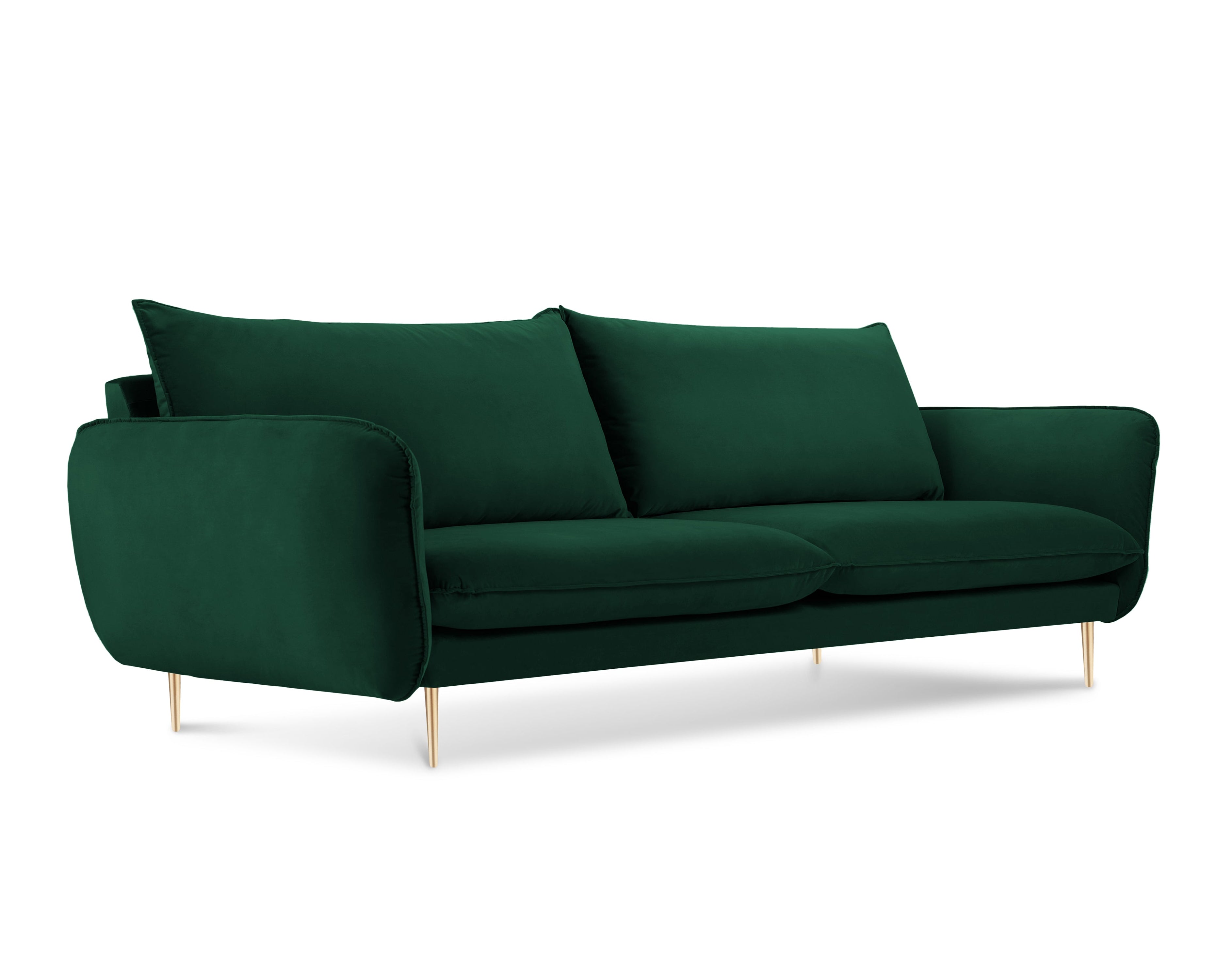Velvet sofa for 4 people VIENNA bottle green with a gold base