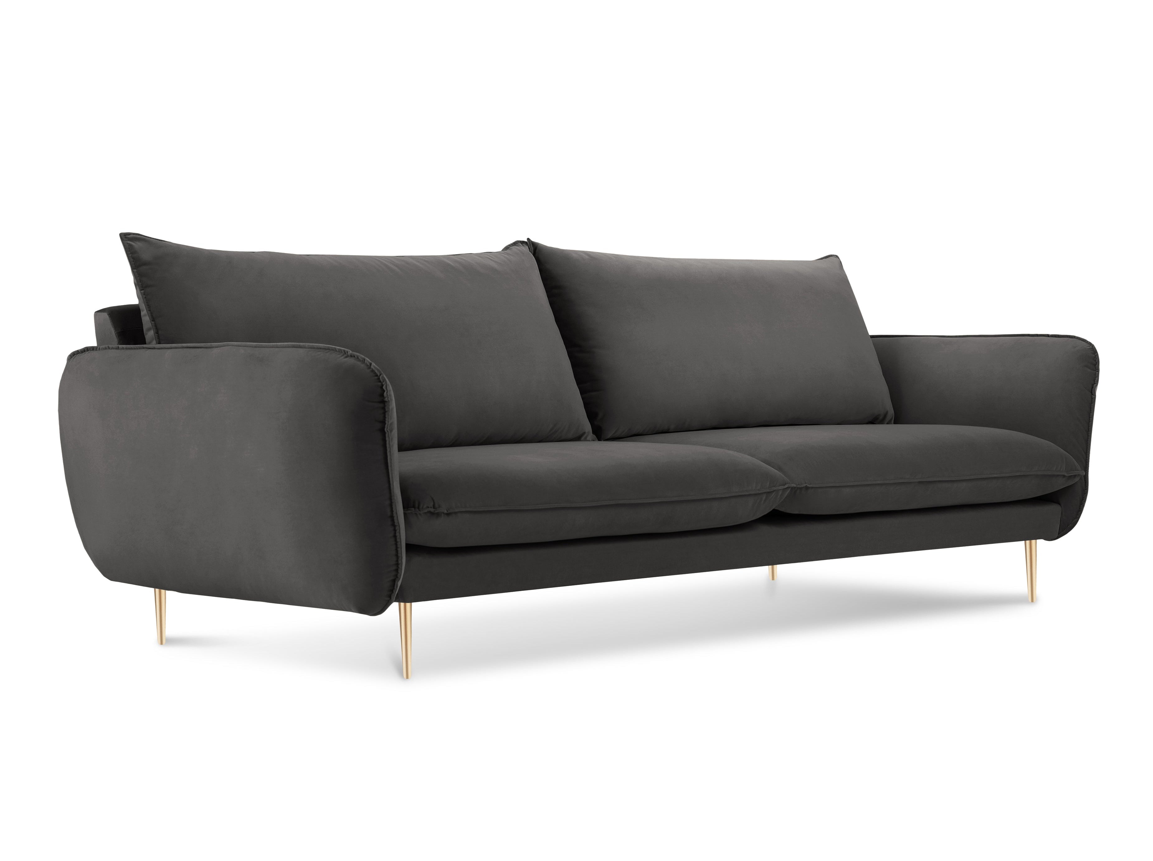 Velvet sofa for 4 people VIENNA dark gray with a gold base