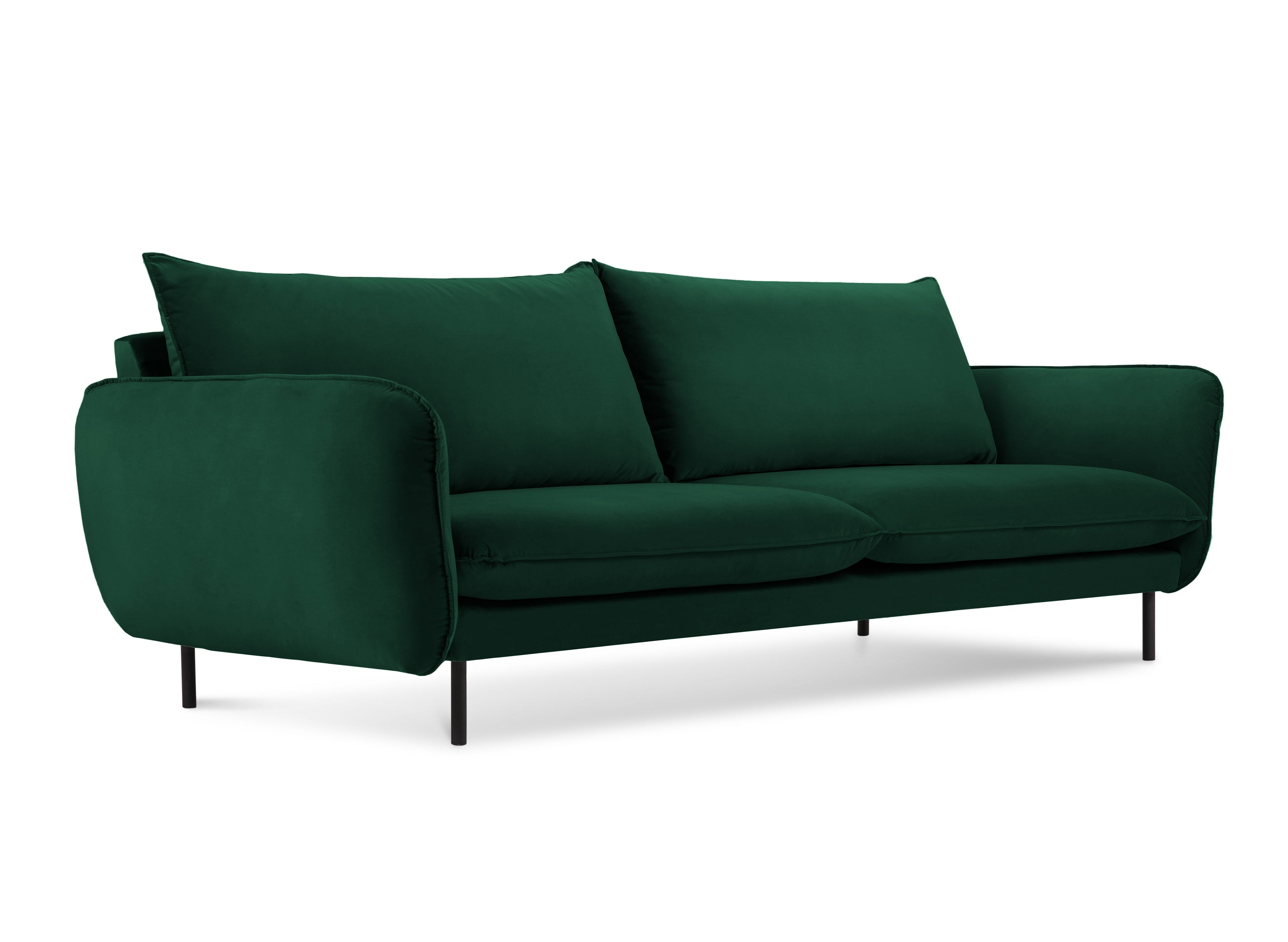 Velvet sofa for 4 people VIENNA bottle green with black base