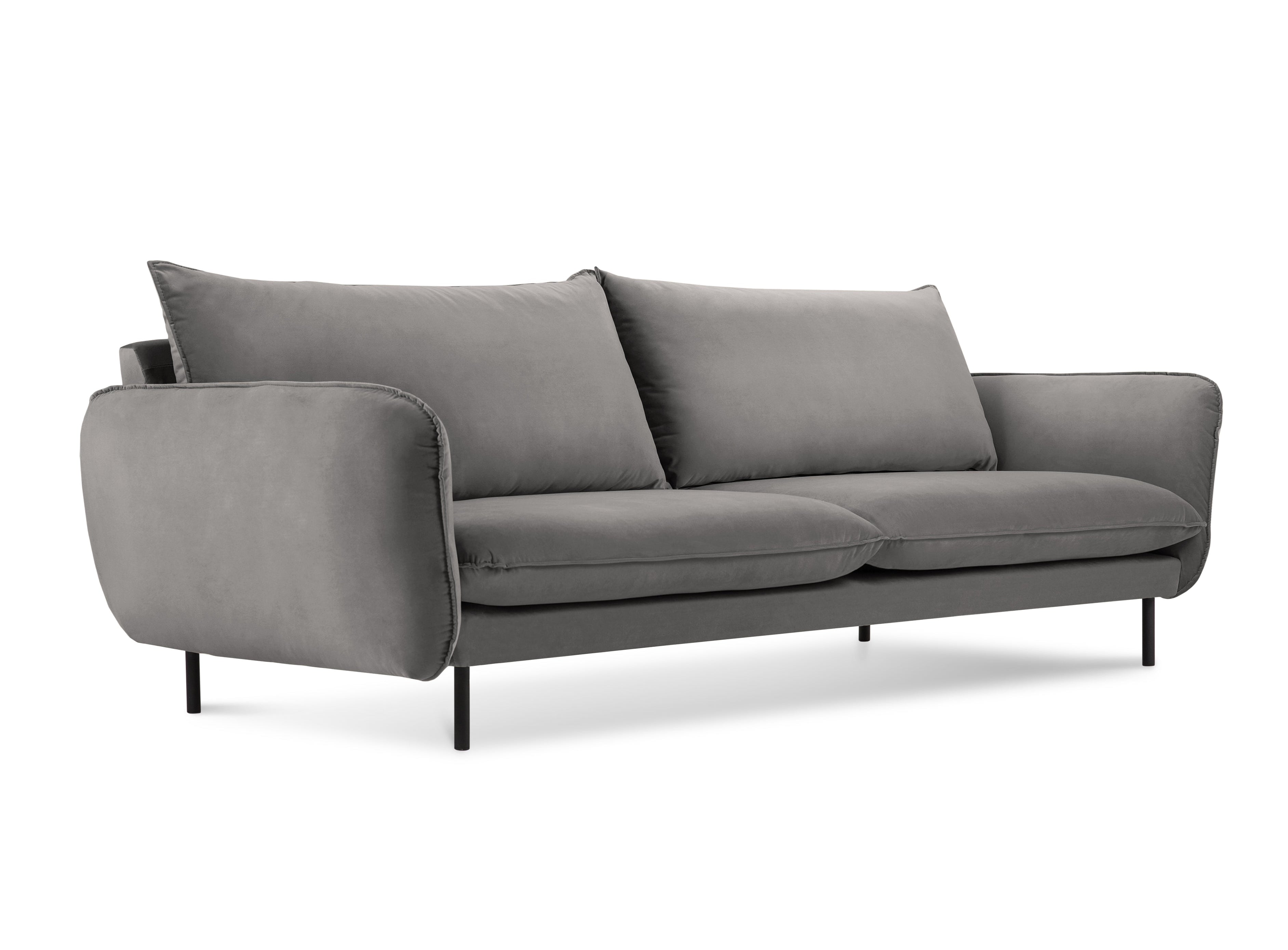 Velvet sofa for 4 people VIENNA light gray with black base
