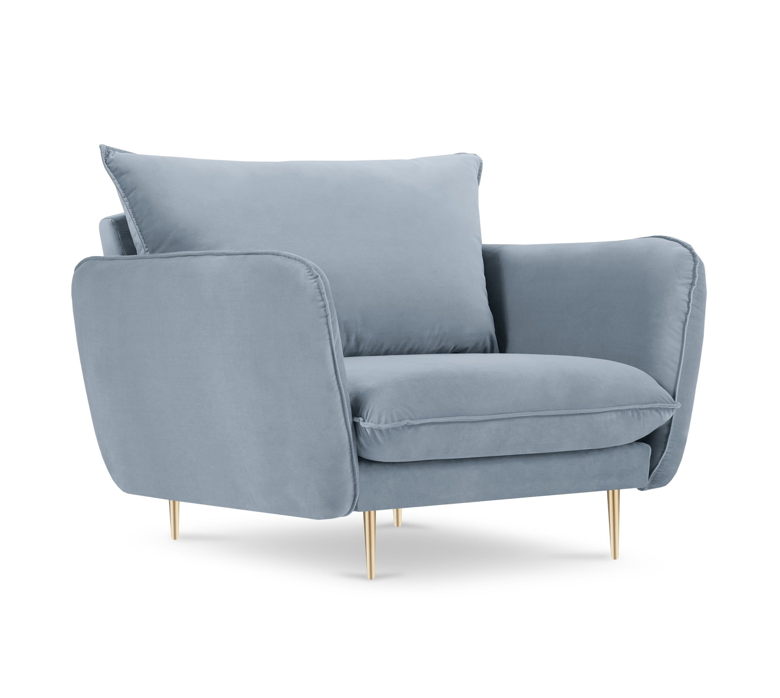 Velvet armchair VIENNA light blue with a gold base