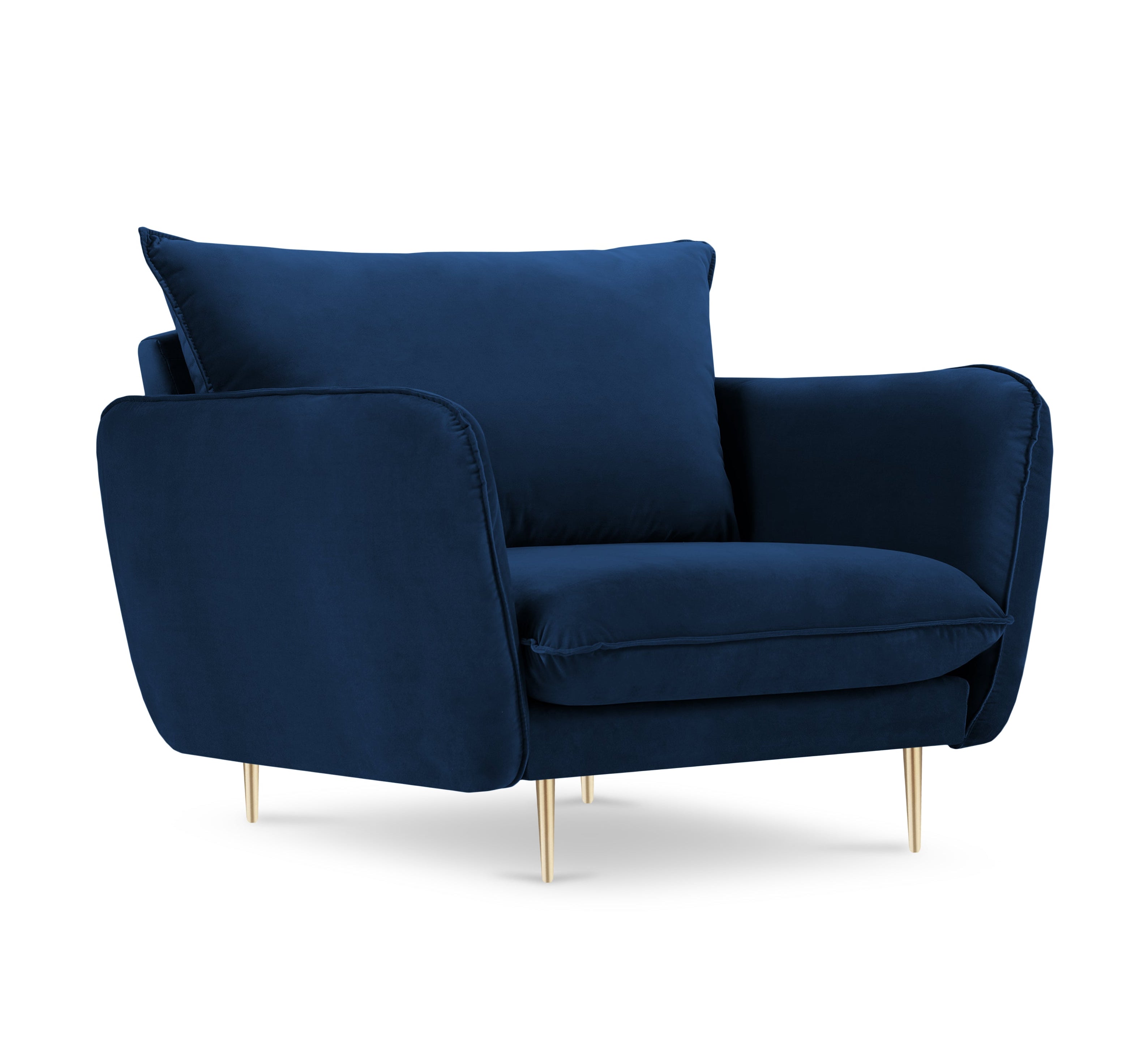 Velvet armchair VIENNA royal blue with a gold base
