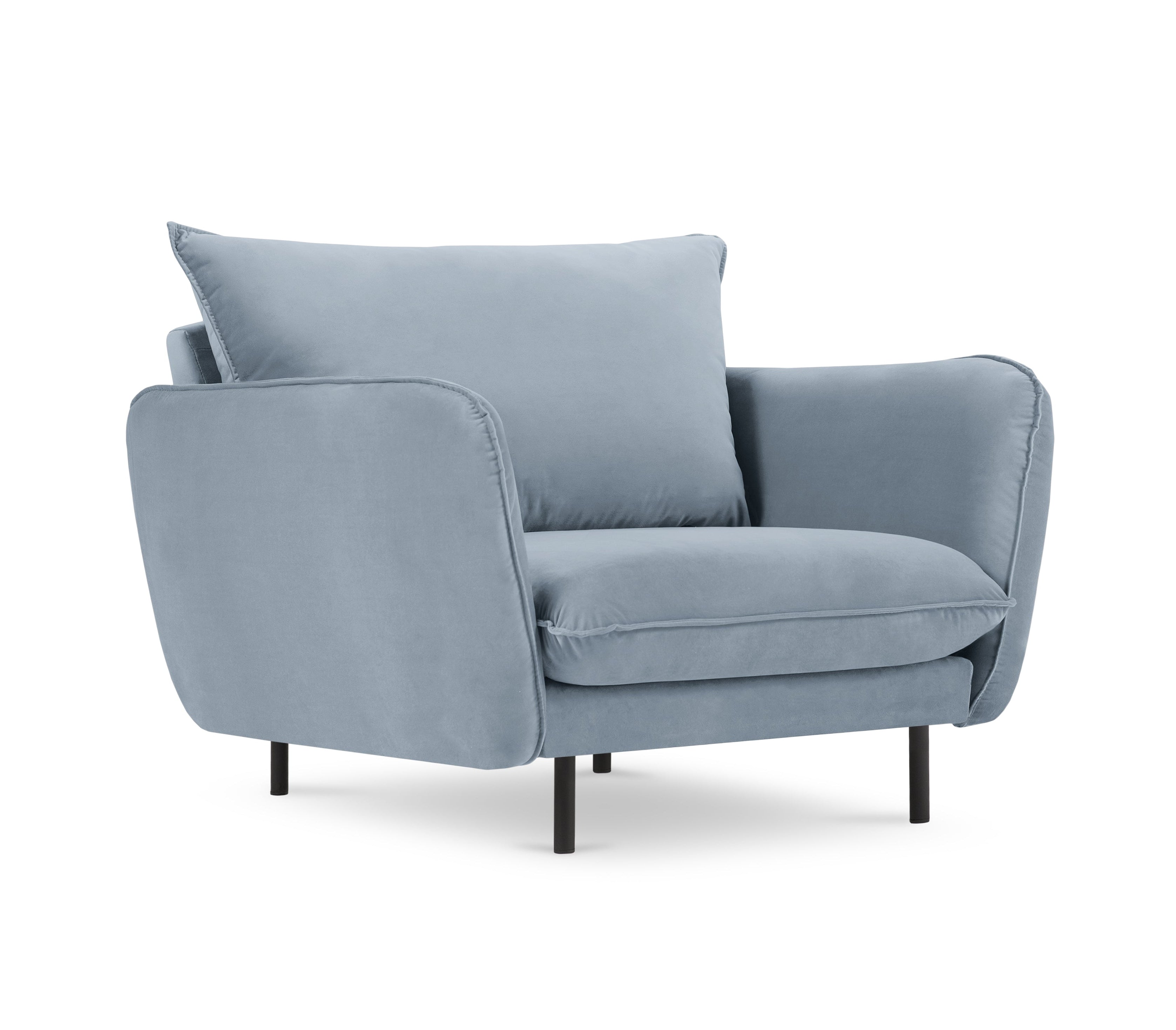 Velvet armchair VIENNA light blue with black base