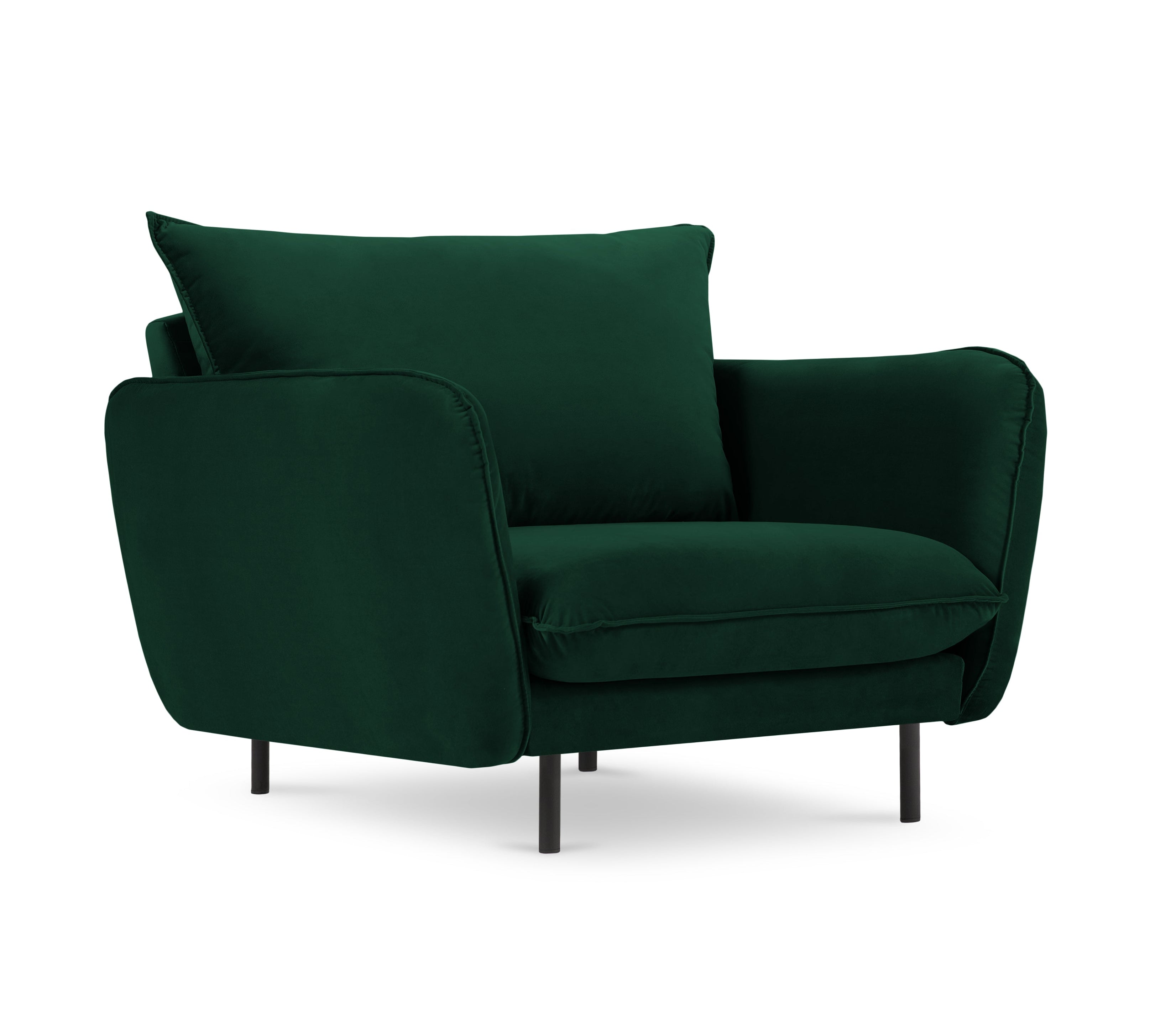 Velvet armchair VIENNA bottle green with black base