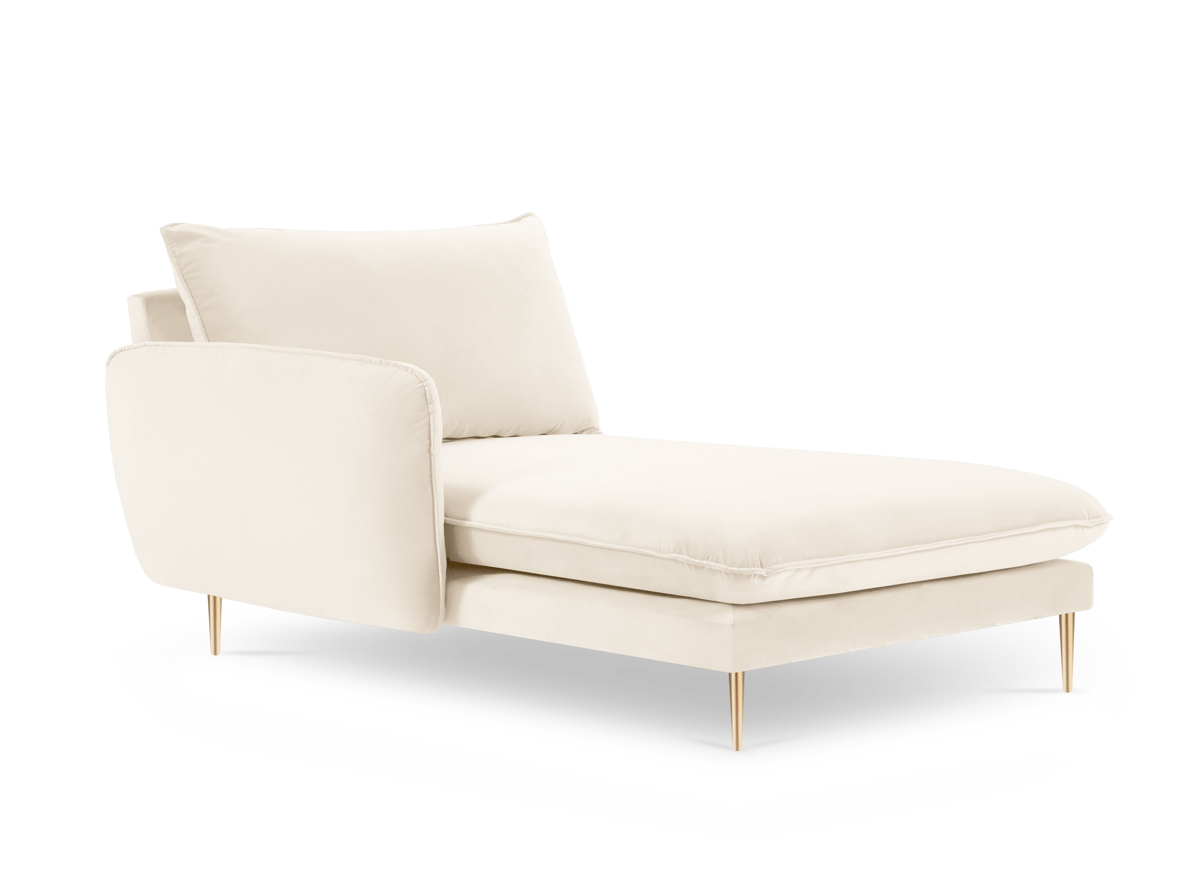Left-facing velvet chaise longue VIENNA light beige with a gold base