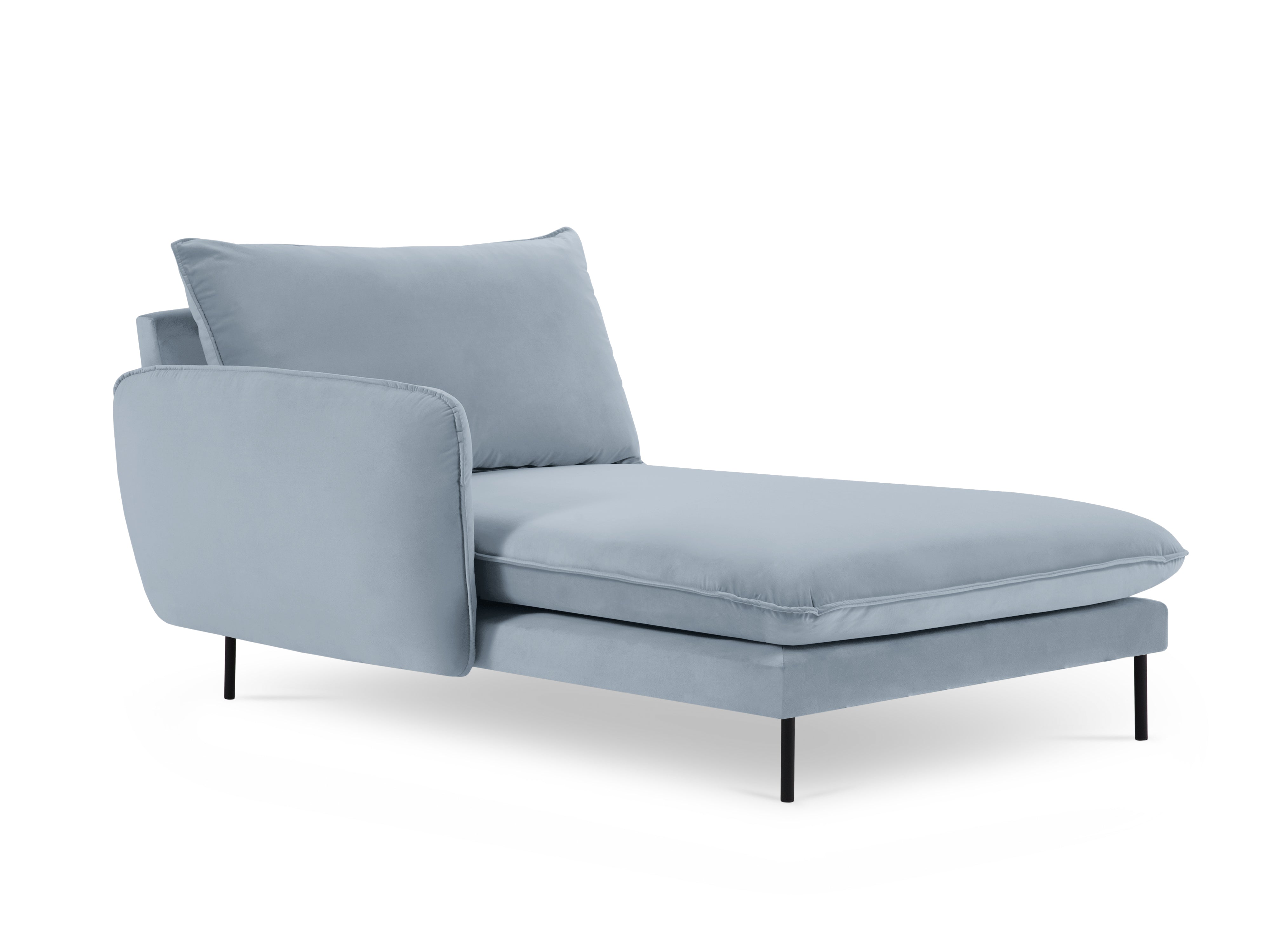 Left-facing velvet chaise longue VIENNA light blue with black base