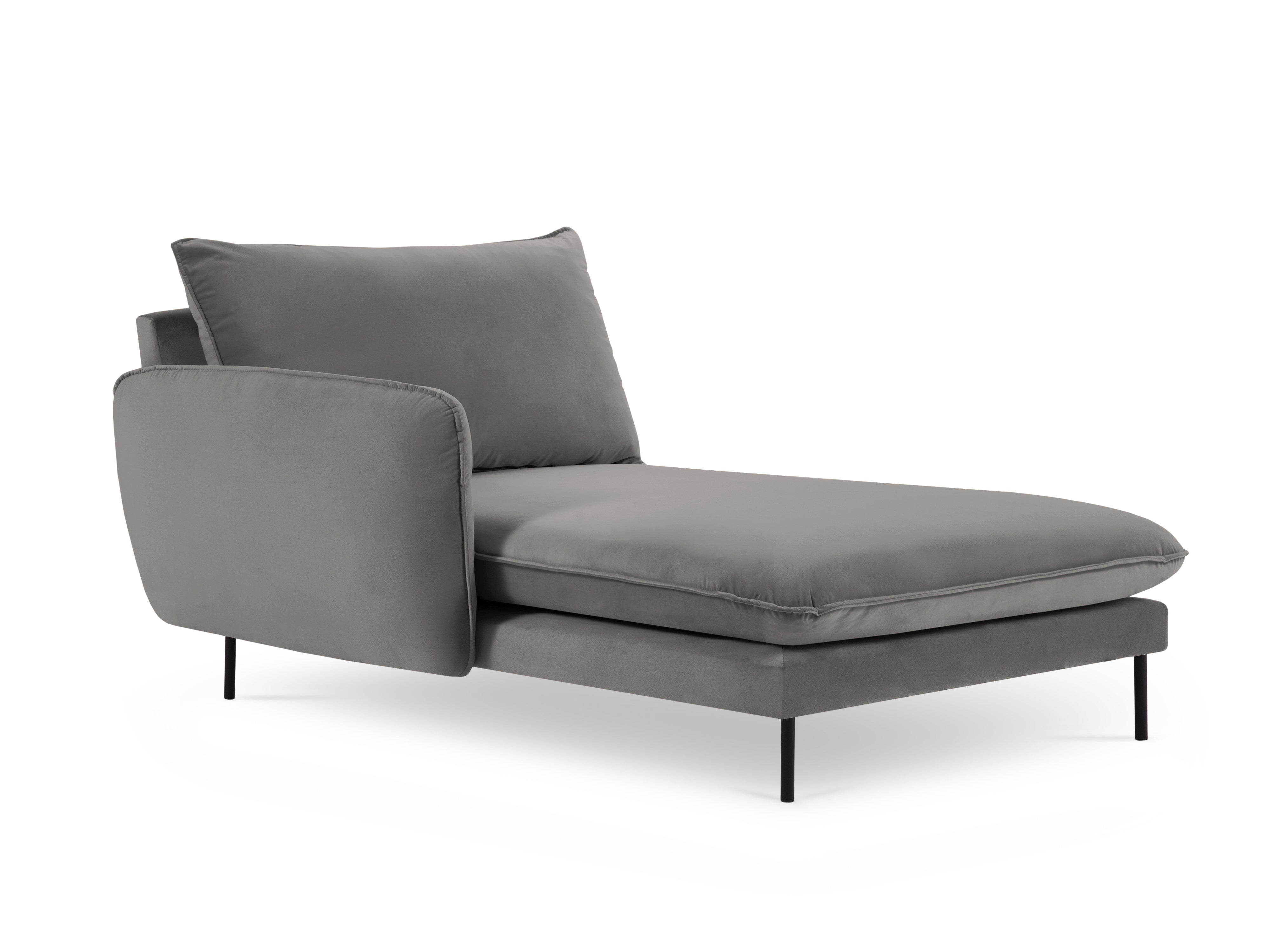 Left-facing velvet chaise longue VIENNA light gray with black base