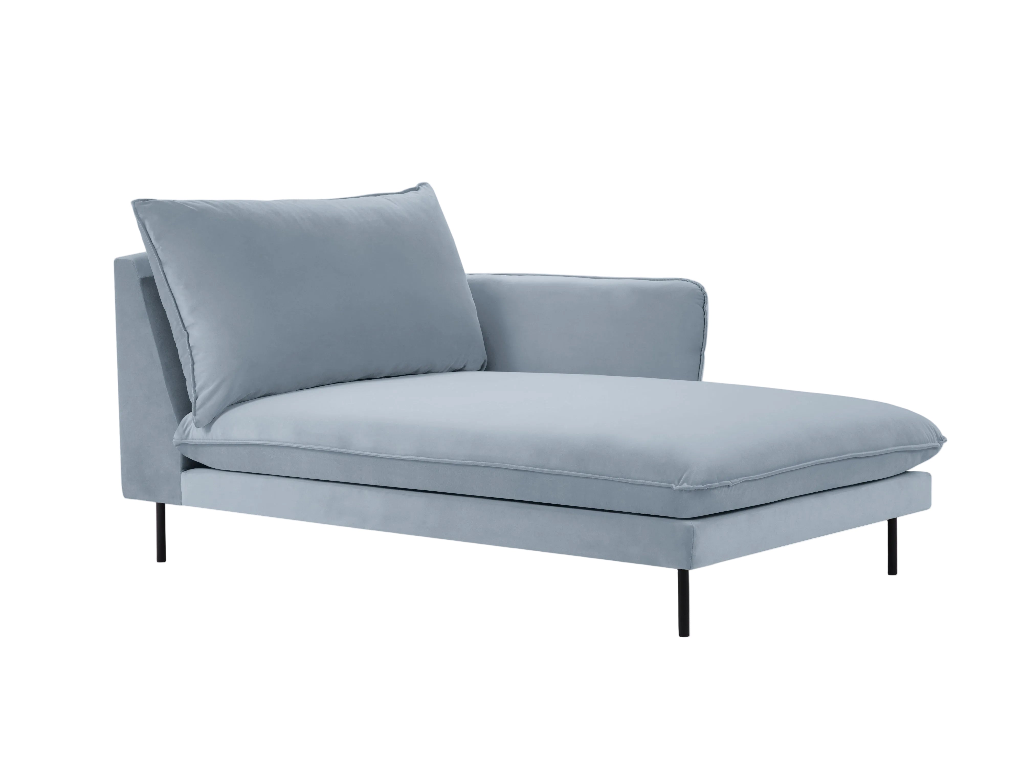 Right-facing velvet chaise longue VIENNA light blue with black base