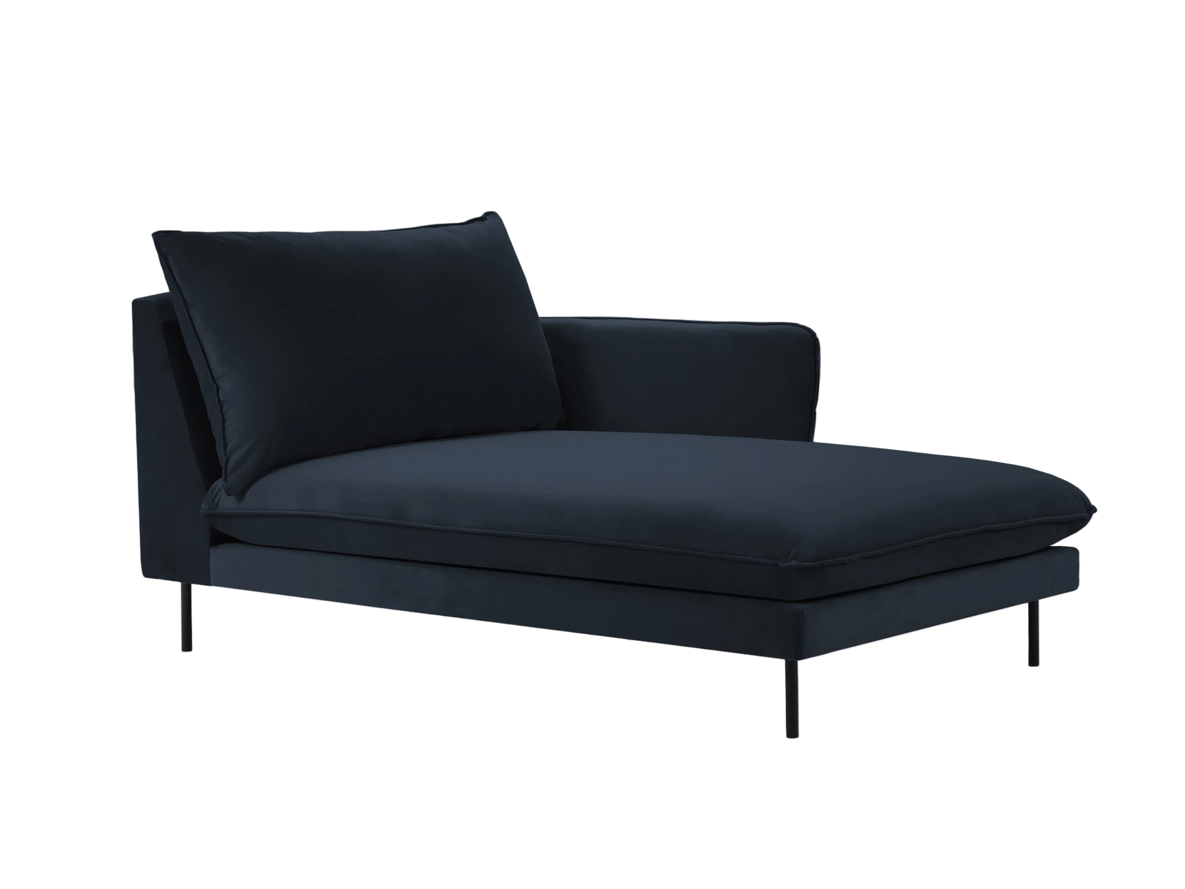 Right-facing velvet chaise longue VIENNA dark blue with black base