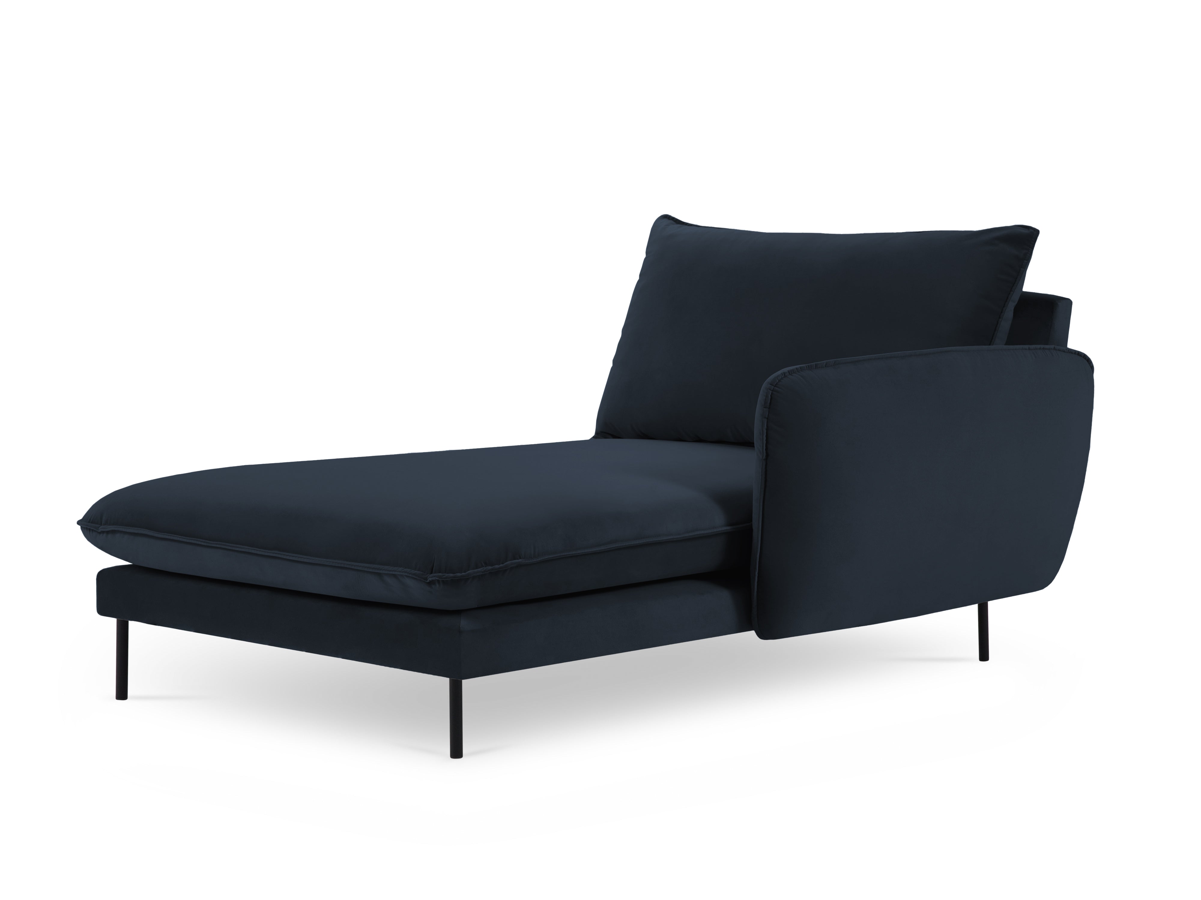 Right-facing velvet chaise longue VIENNA dark blue with black base