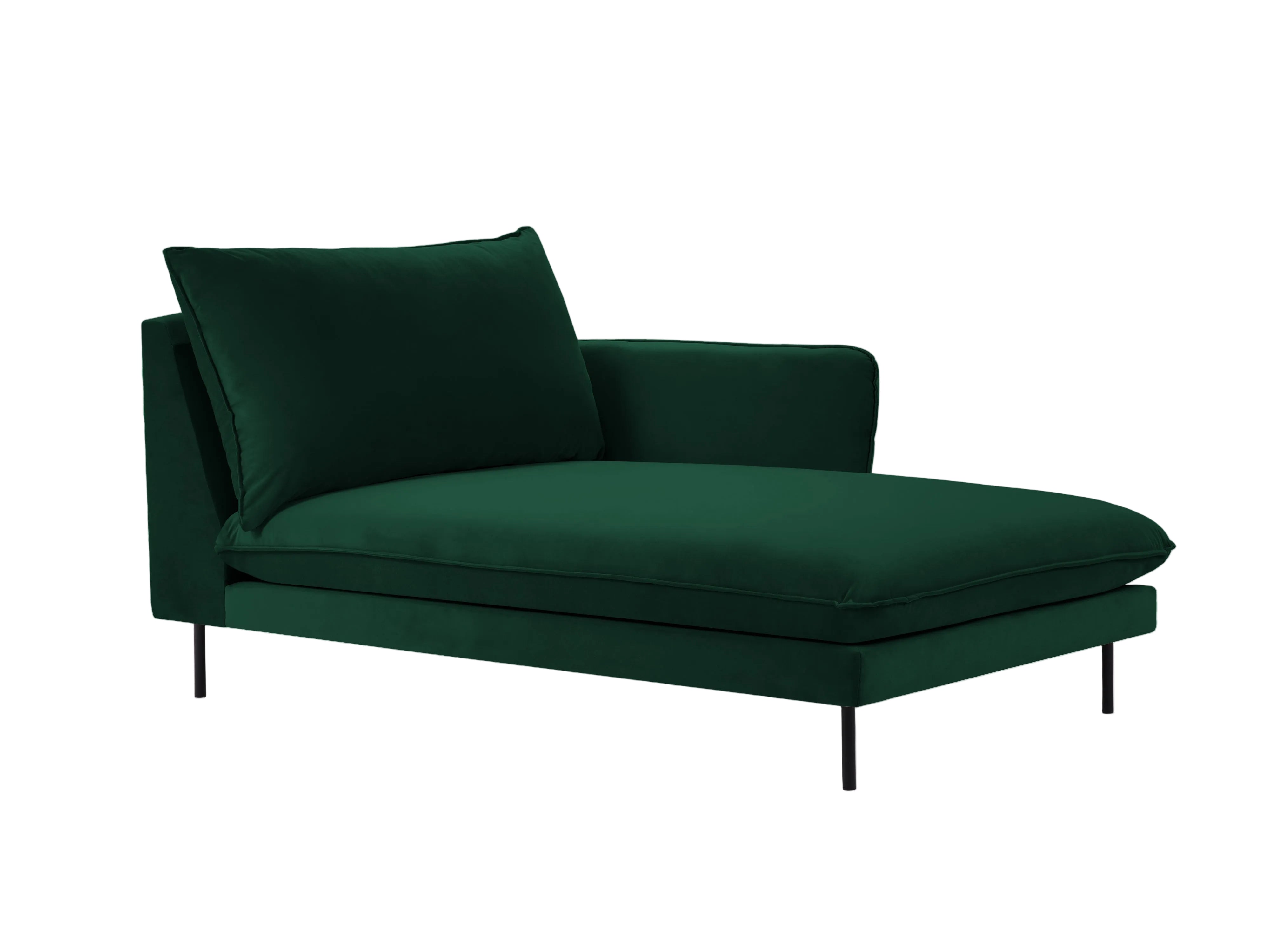 Right-facing velvet chaise longue VIENNA bottle green with black base