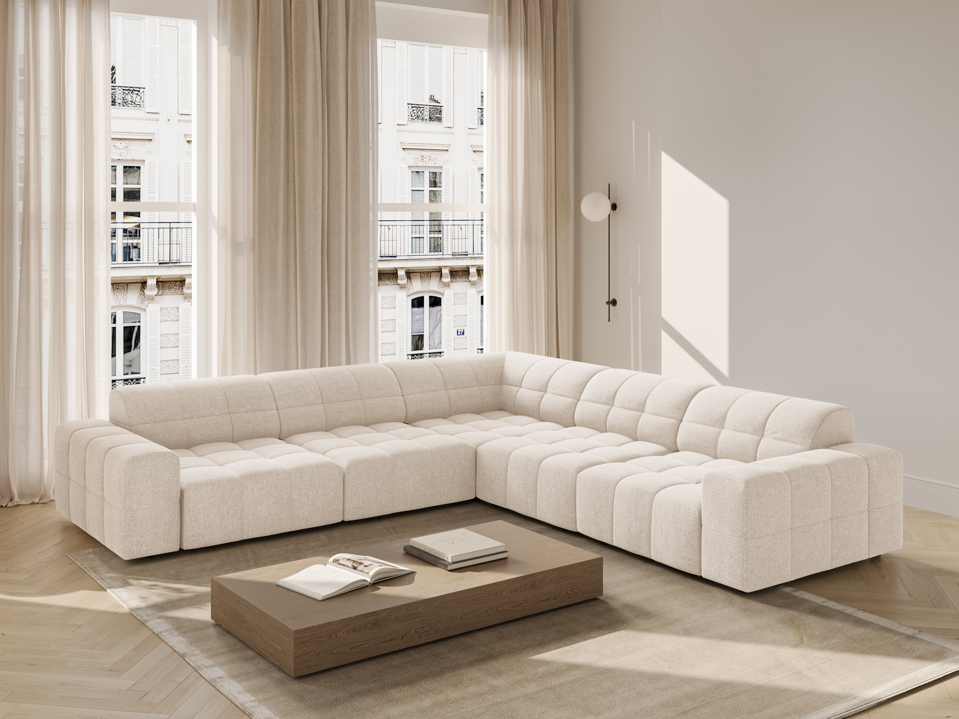 Symmetrische Eckcouch CHICAGO hellbeige Chenille