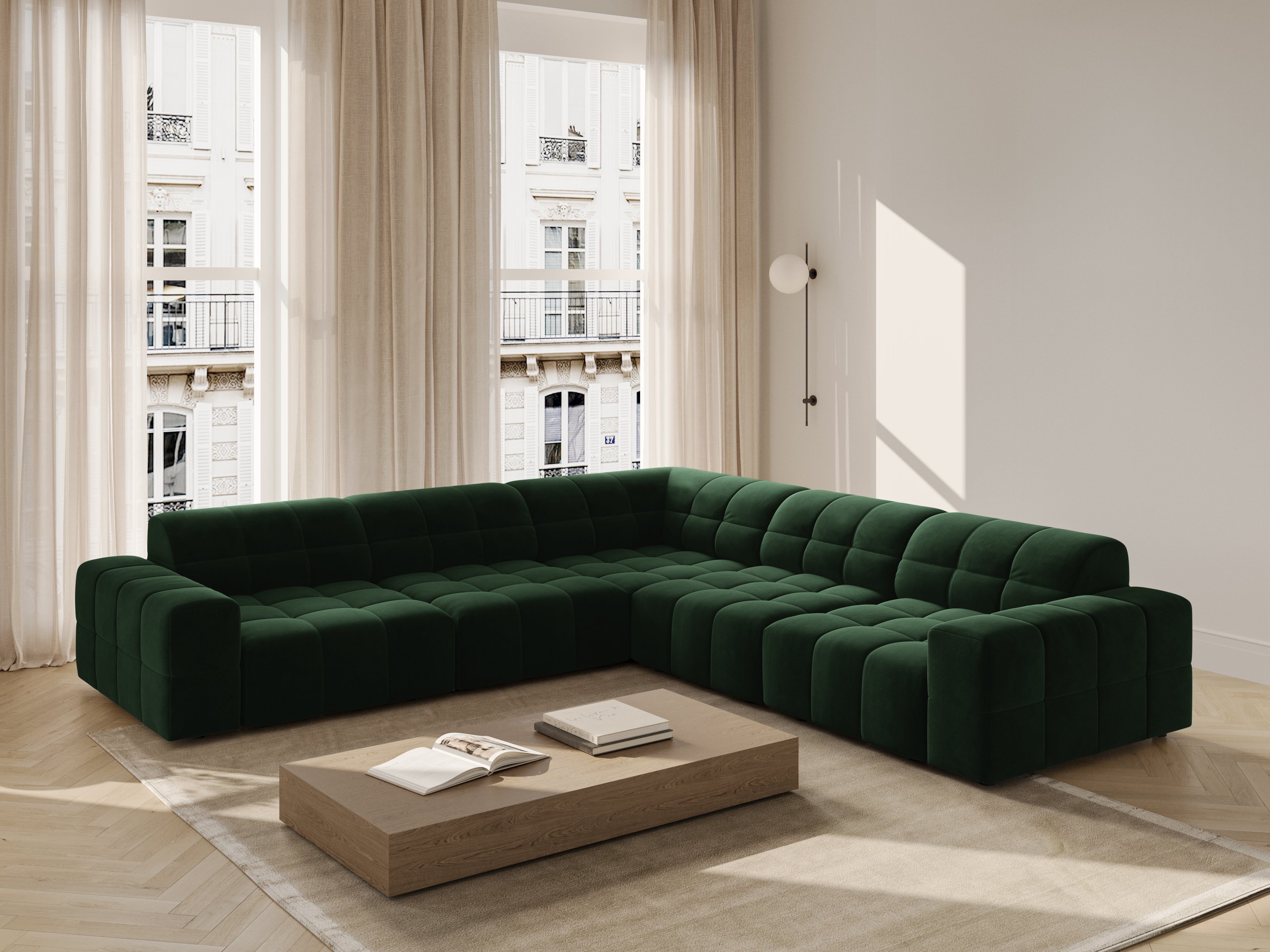 Samt-Ecksofa CHICAGO in Flaschengrün