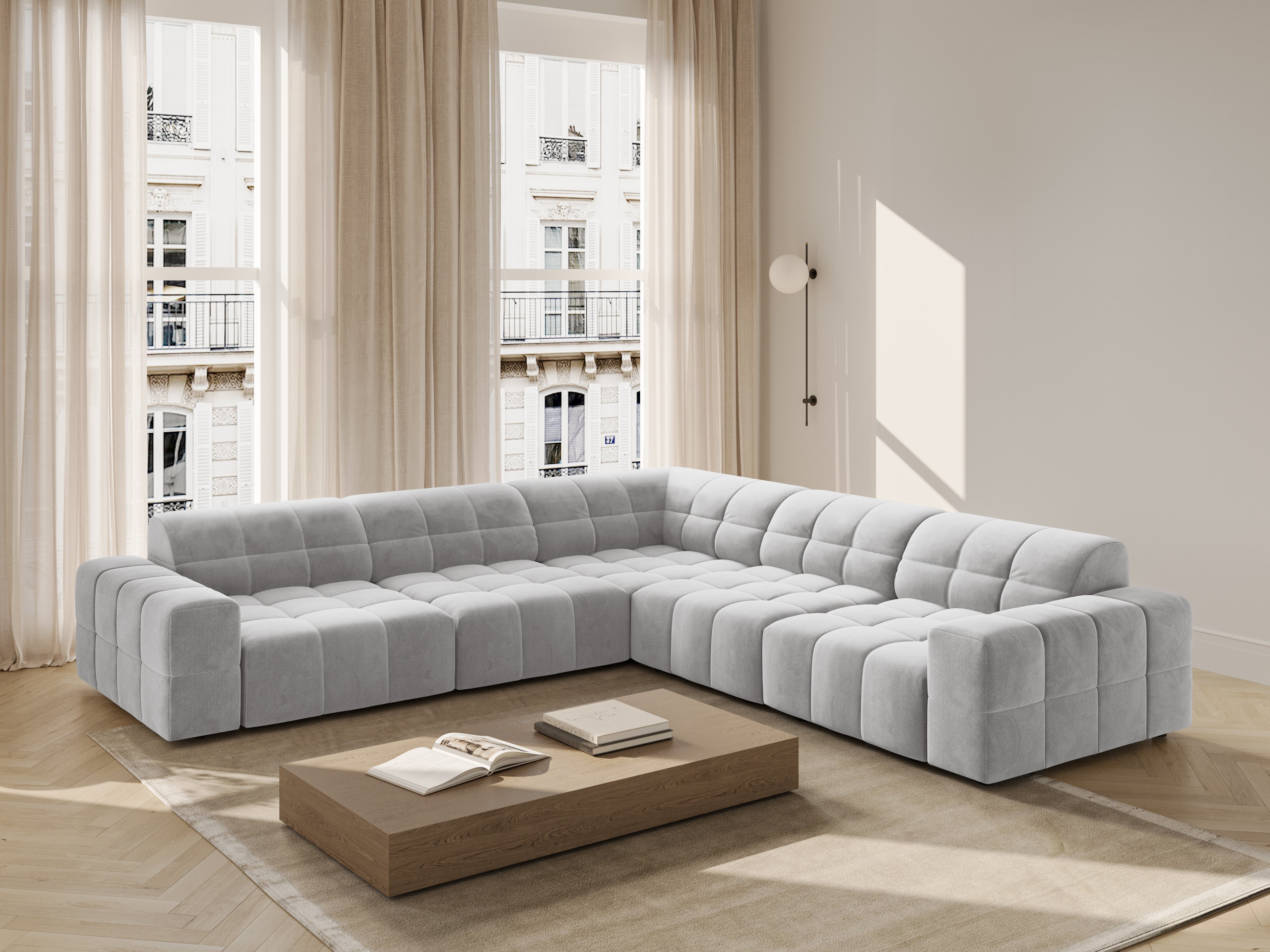 Symmetrical Velvet Corner Sofa CHICAGO Light Gray