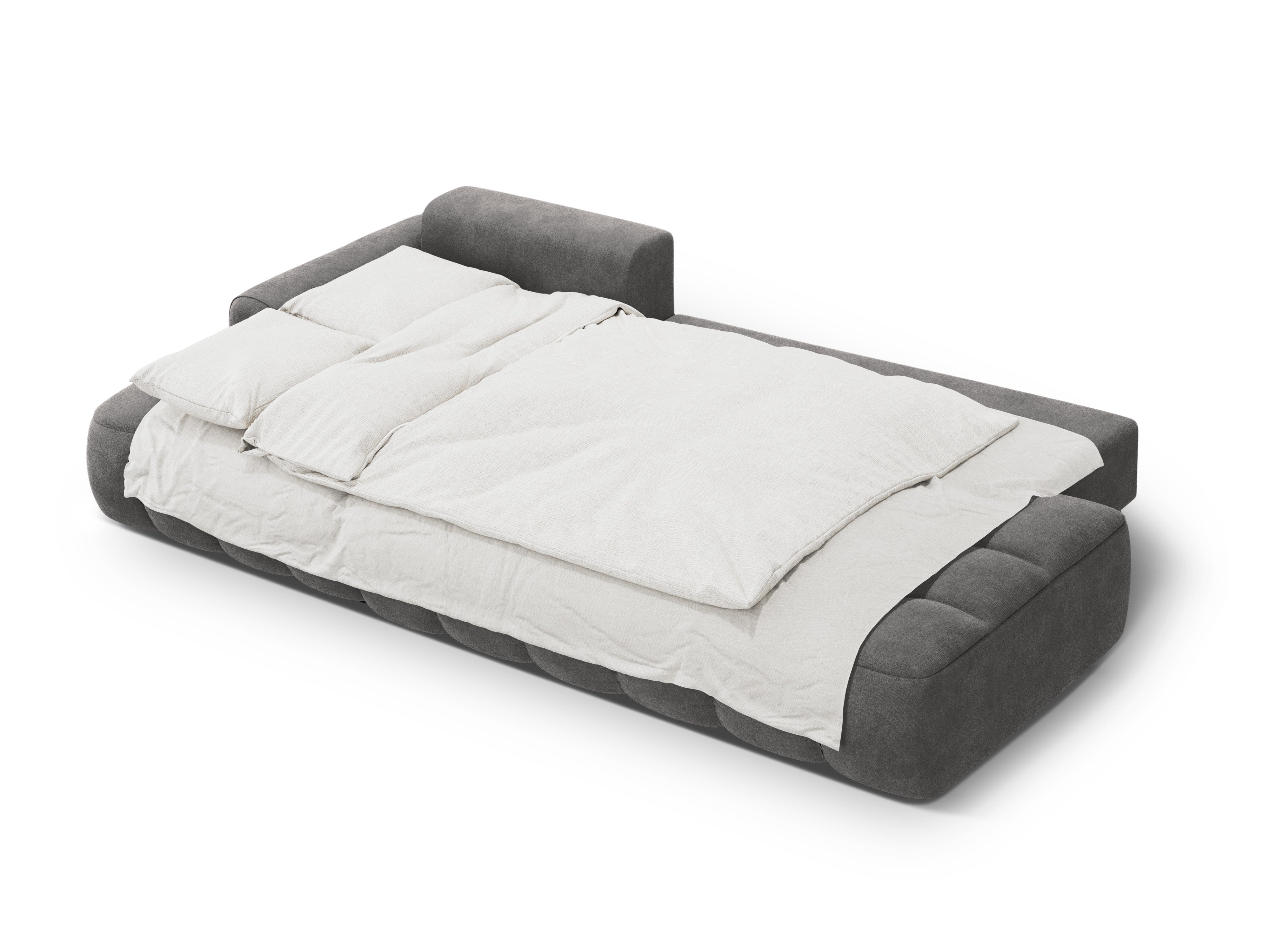 Left-facing velvet corner sofa bed for 3 people LINZ dark gray