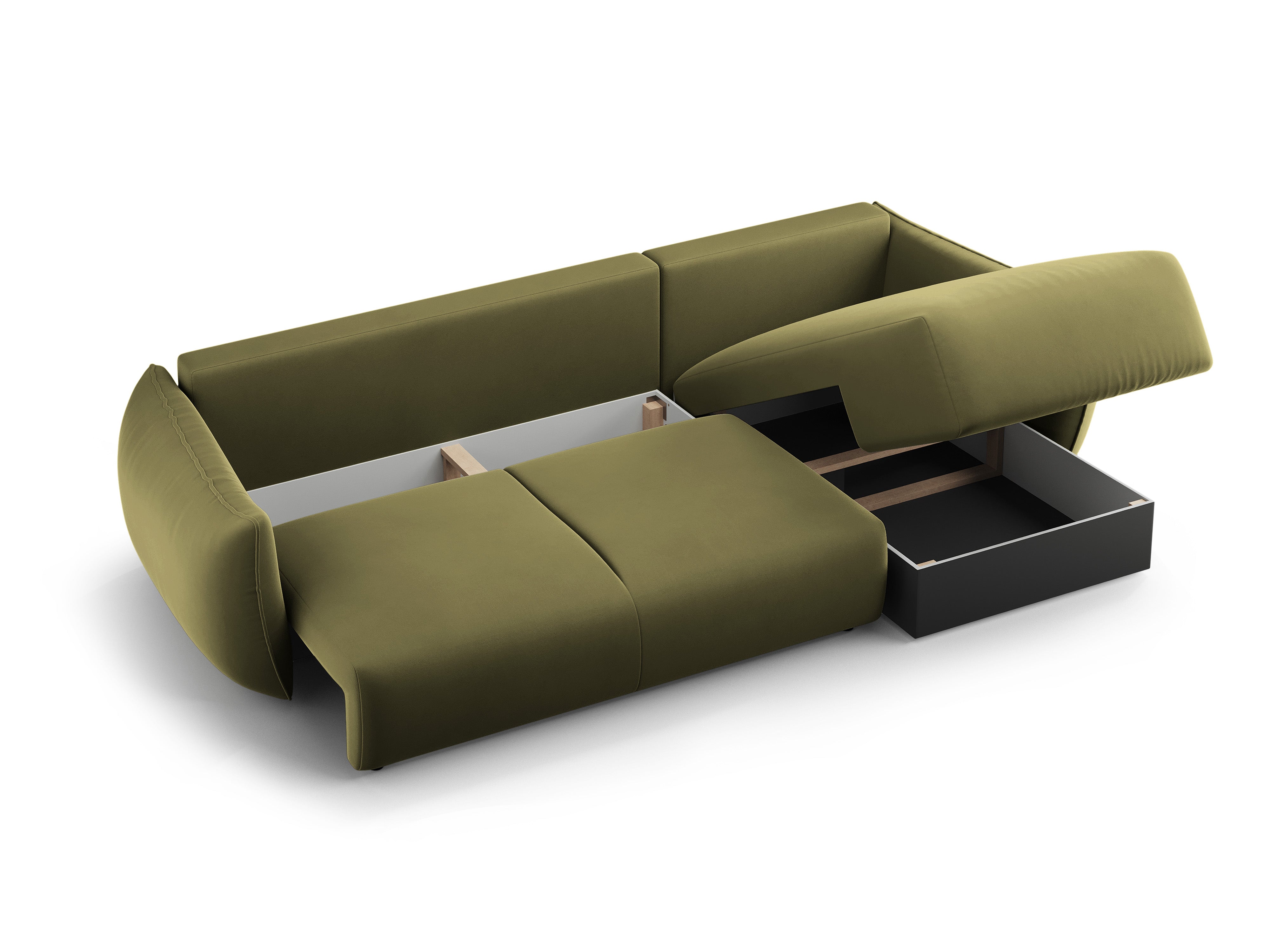 Linkes Samt-Ecksofa mit Schlaffunktion MATERA oliv