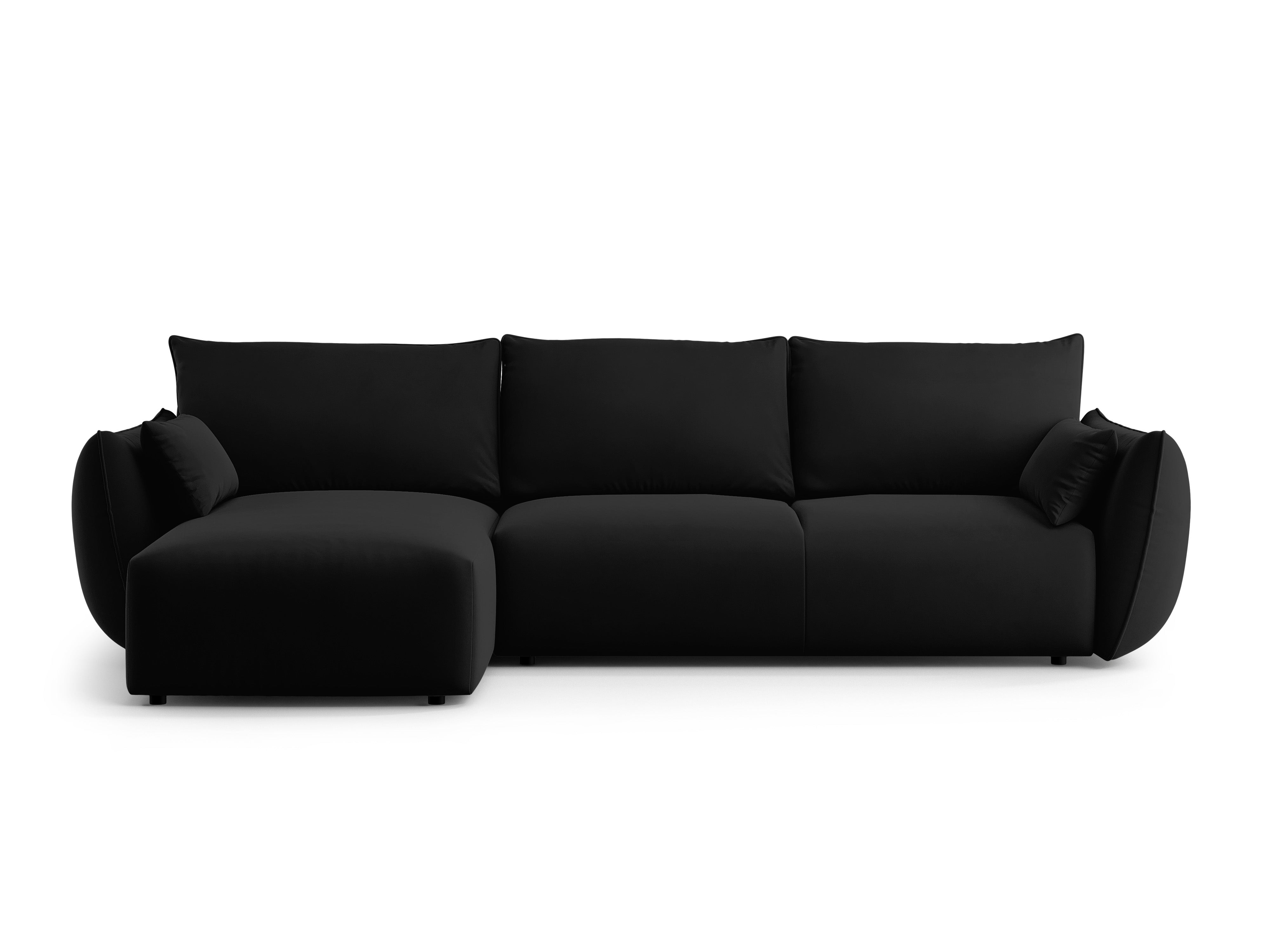 Left-facing velvet corner sofa with sleeping function MATERA black