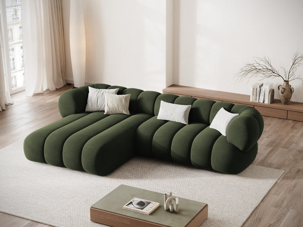 Green left-sided velvet corner sofa for 5 people KOGE