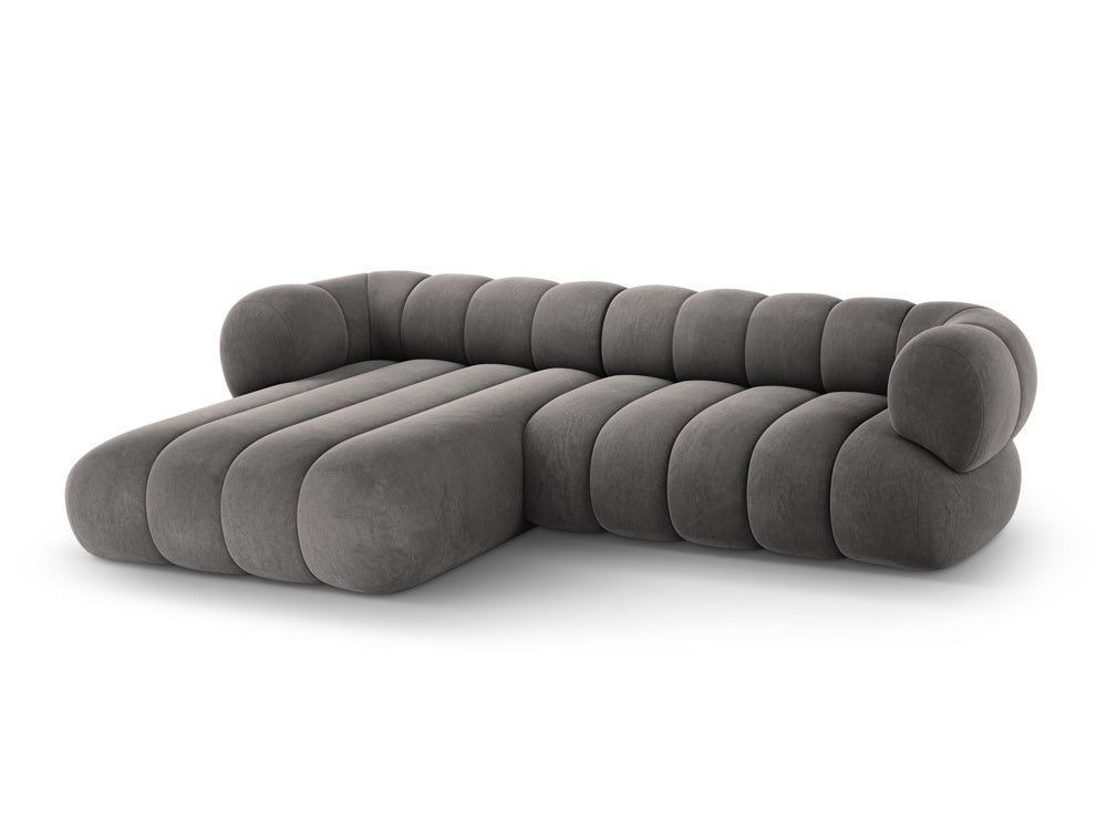 Velvet corner sofa for 5 people, left-sided KOGE, dark gray