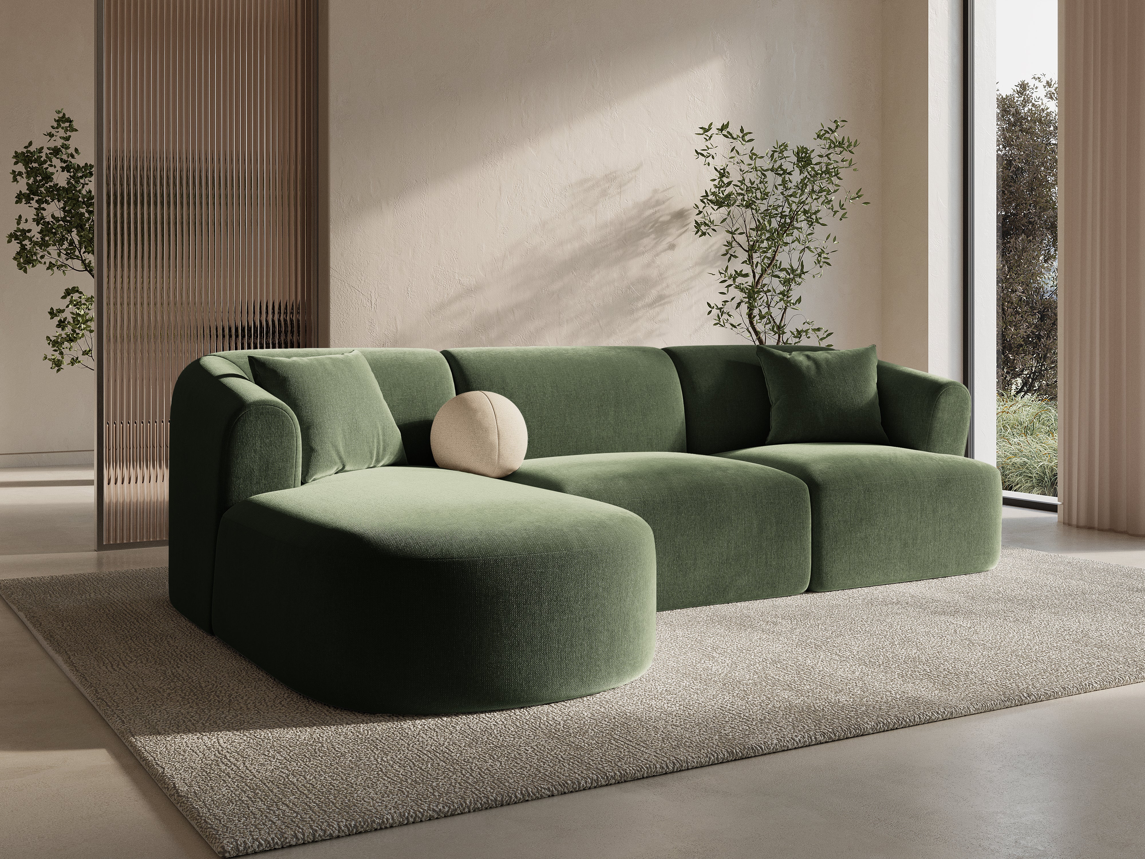 Green left-facing velvet corner sofa for 4 people CAMPI