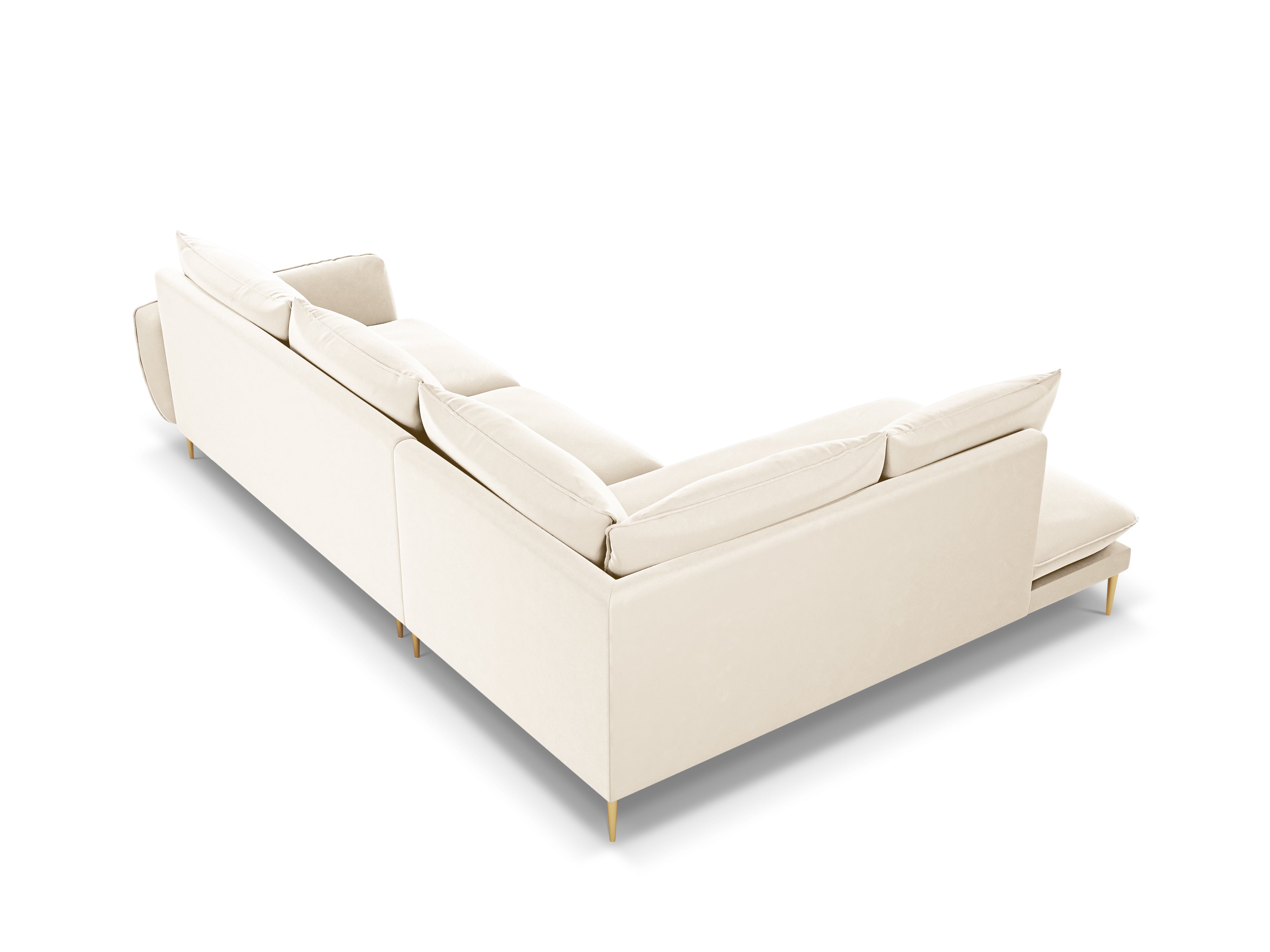 Velvet Corner Sofa for 6 People, Left Side VIENNA in Beige with Gold Base