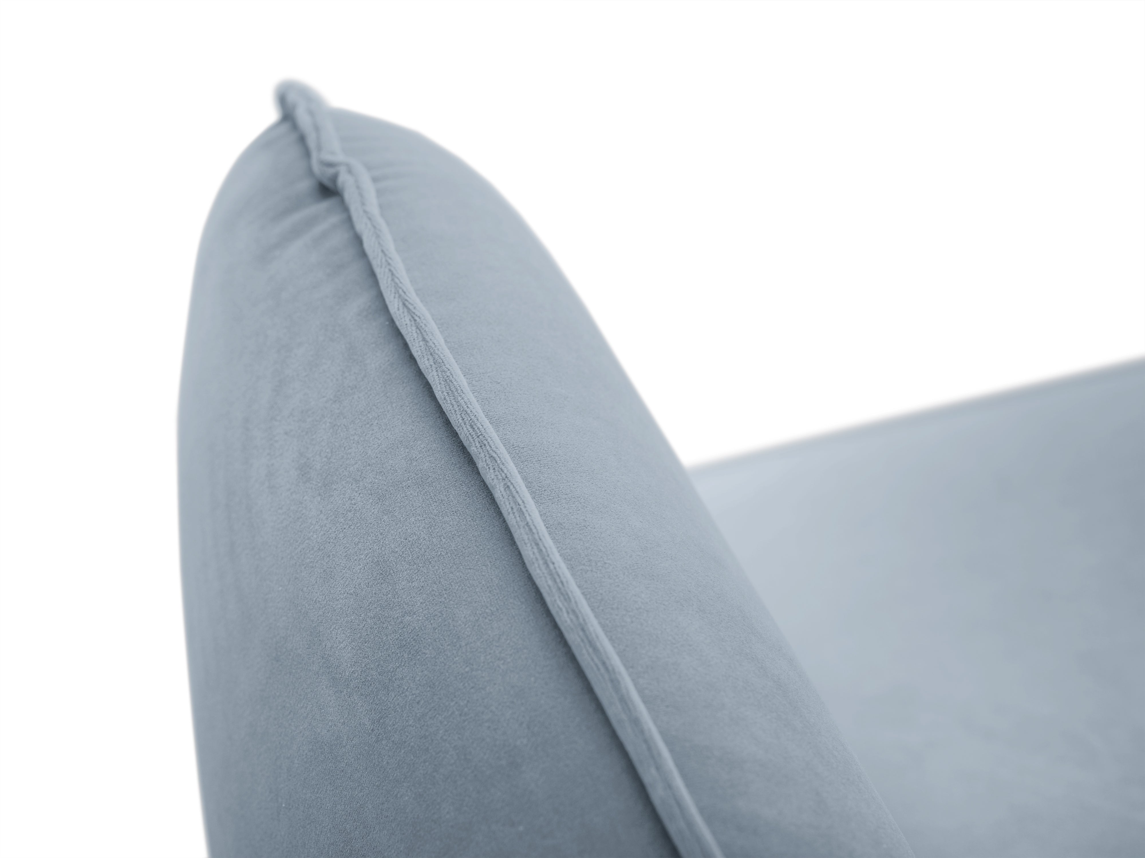 Left-facing velvet corner sofa for 5 people VIENNA in light blue with a gold base