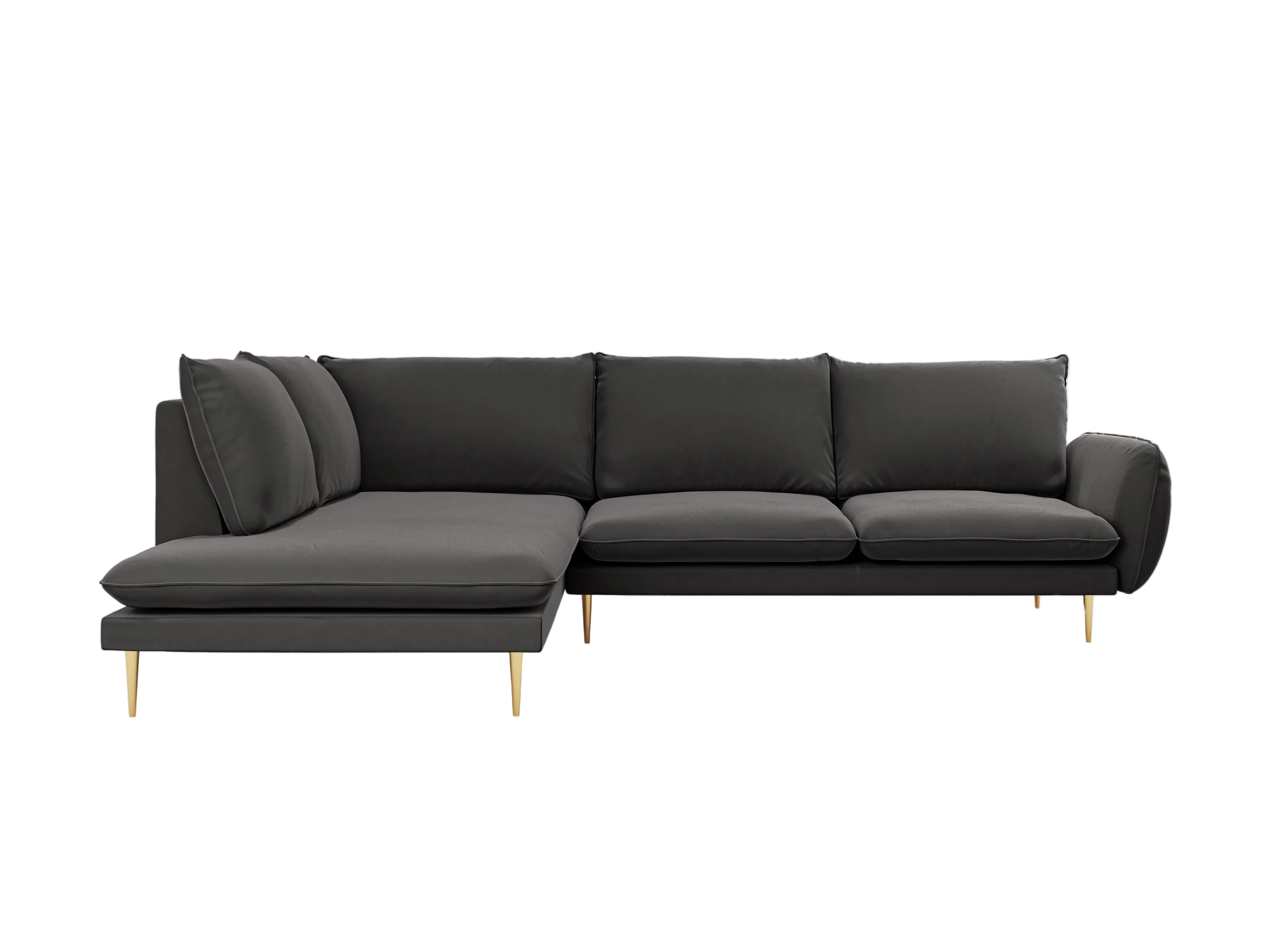 Velvet Corner Sofa for 6 People, Left Side VIENNA, Dark Gray with Gold Base