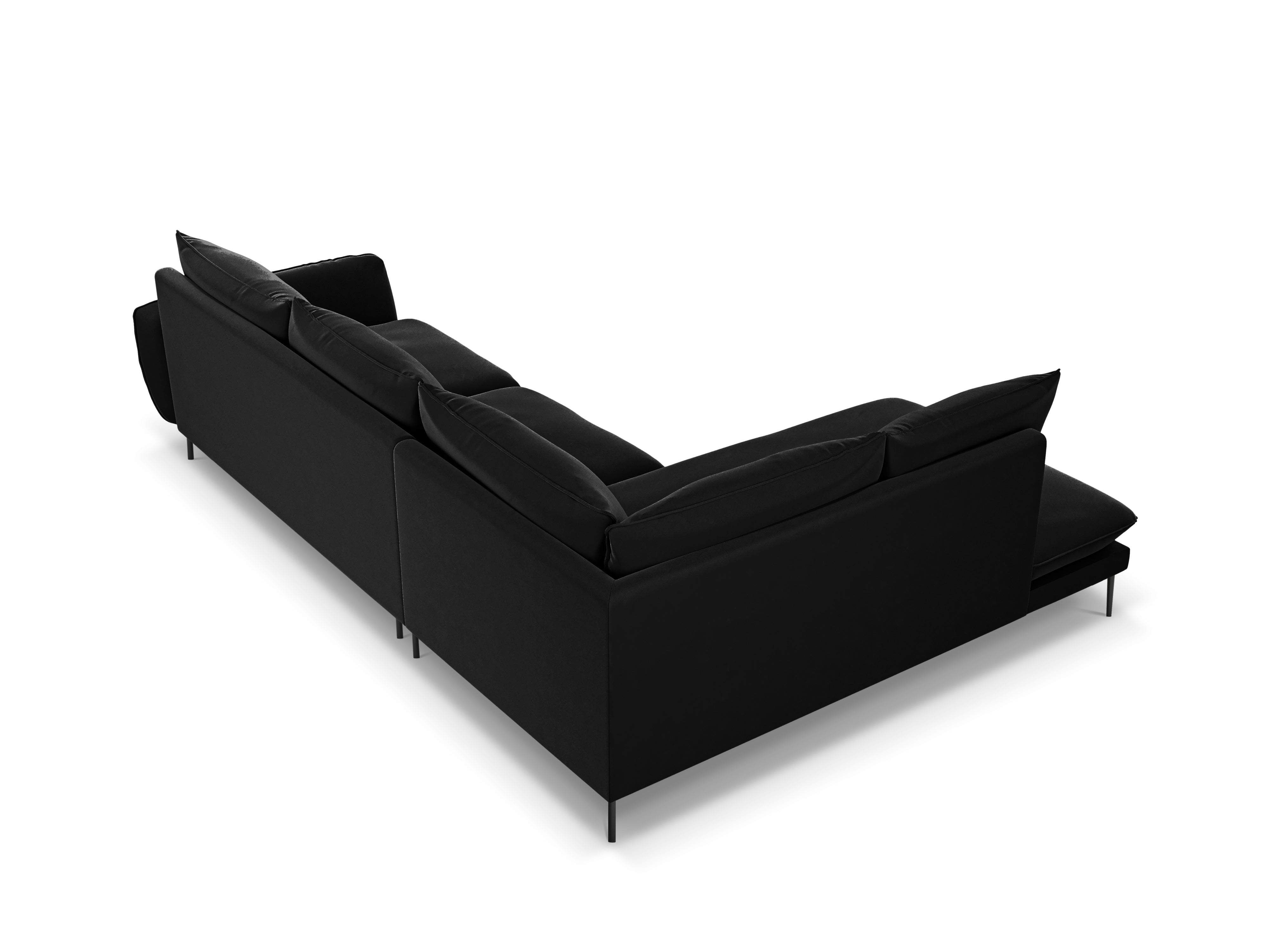 Velvet Corner Sofa for 6 People Left Side VIENNA Black with Black Base