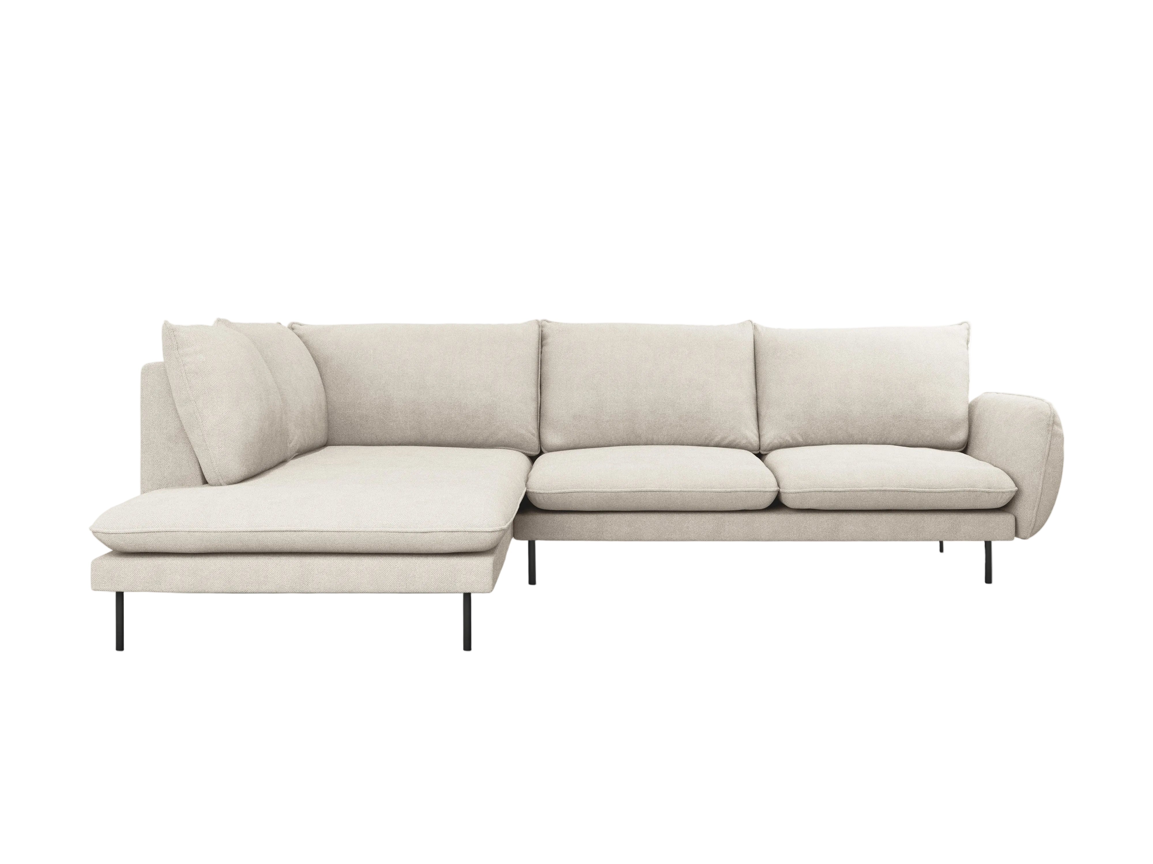 Left-facing 6-seater corner sofa VIENNA light beige chenille with black base