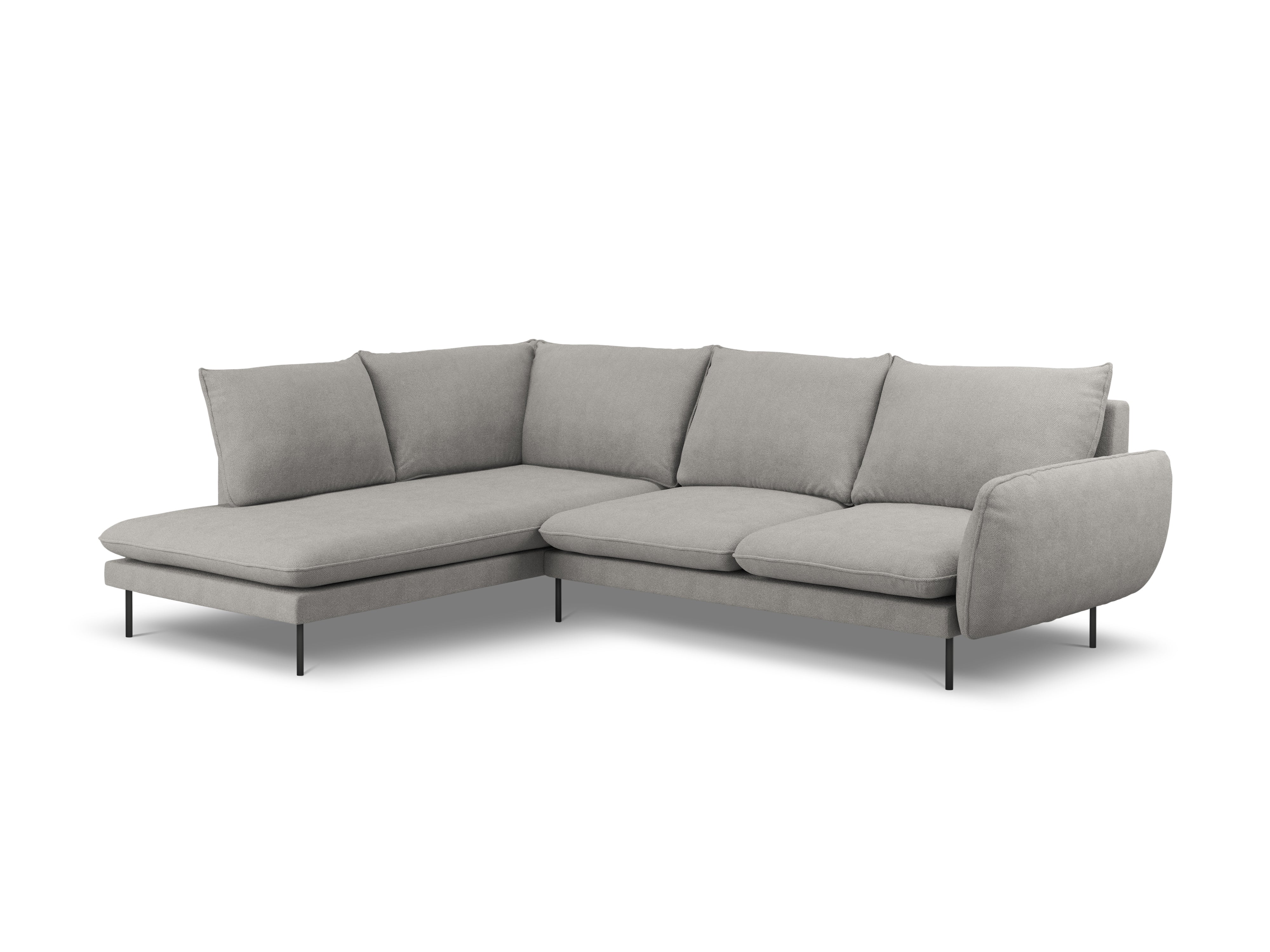 Left-facing 6-person corner sofa VIENNA light gray chenille with black base