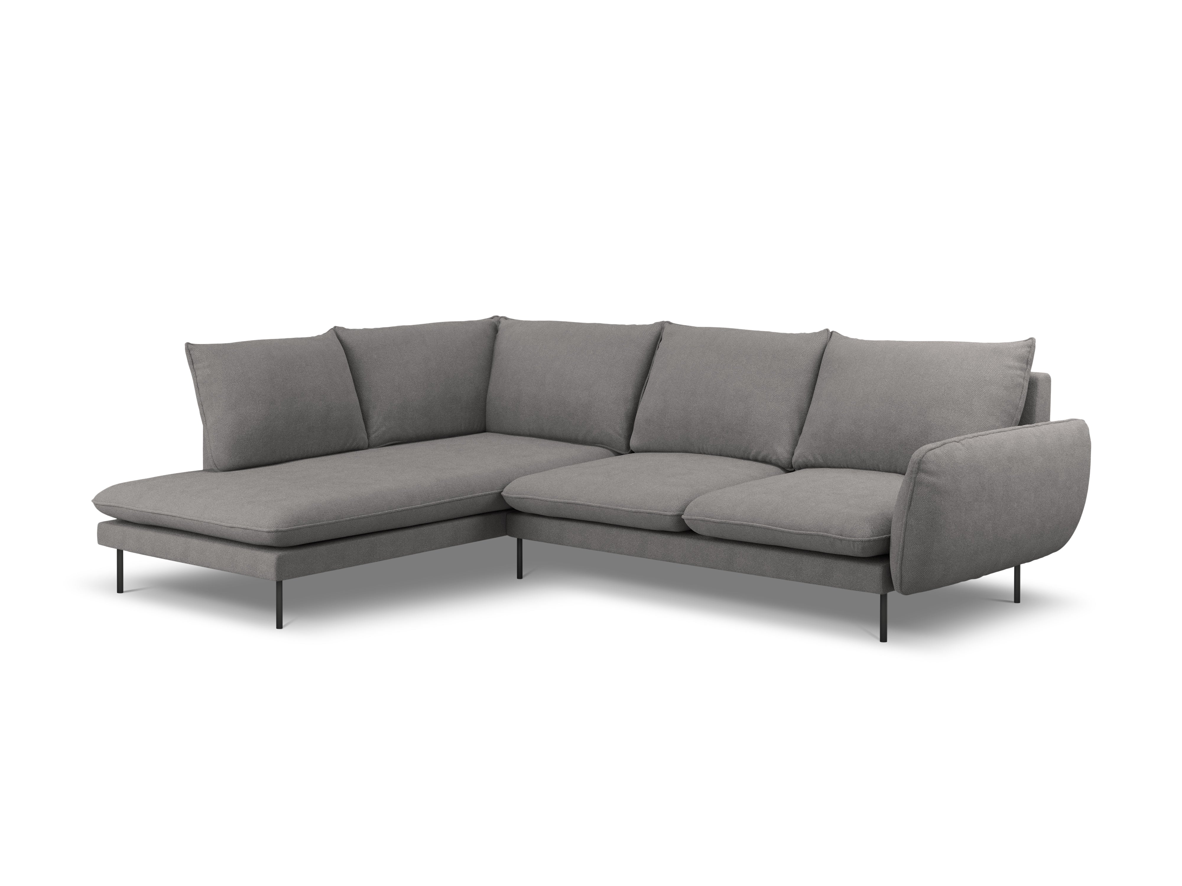 Left-facing 6-seater corner sofa VIENNA in gray chenille with a black base