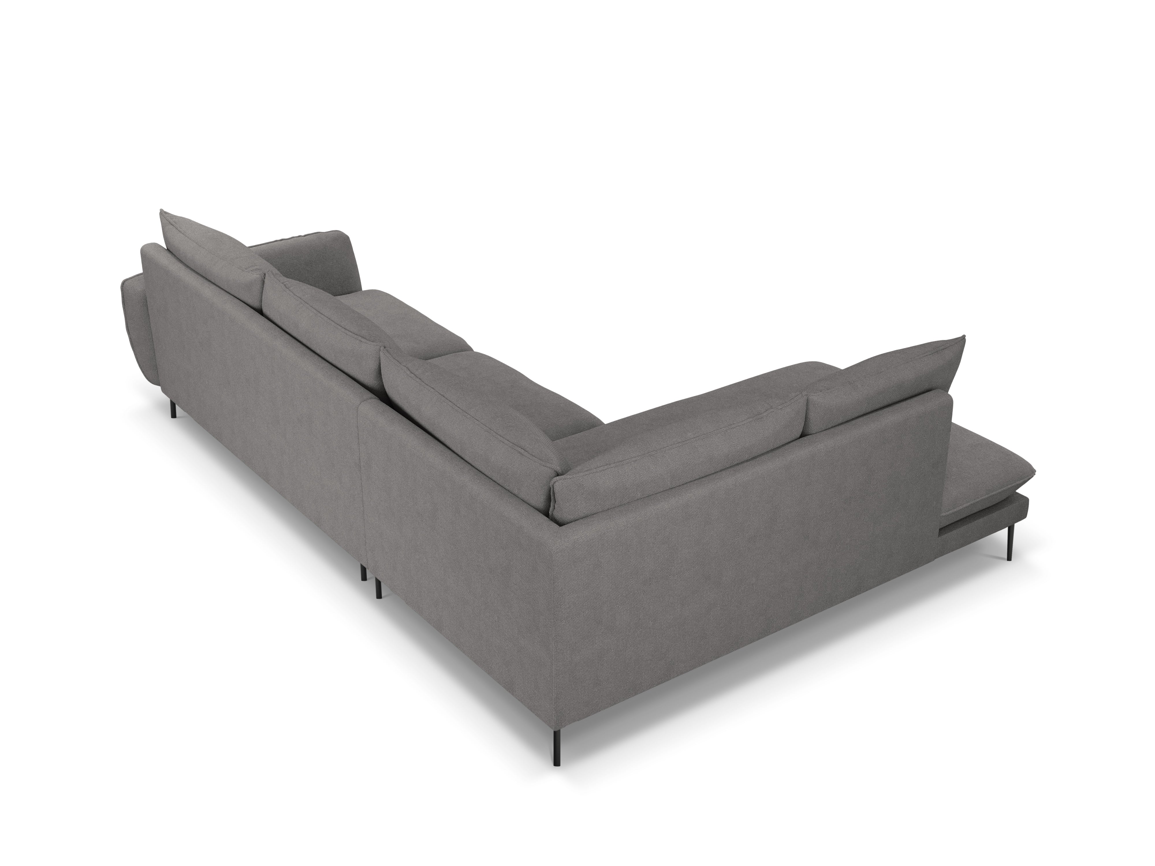 Left-facing 6-seater corner sofa VIENNA in gray chenille with a black base