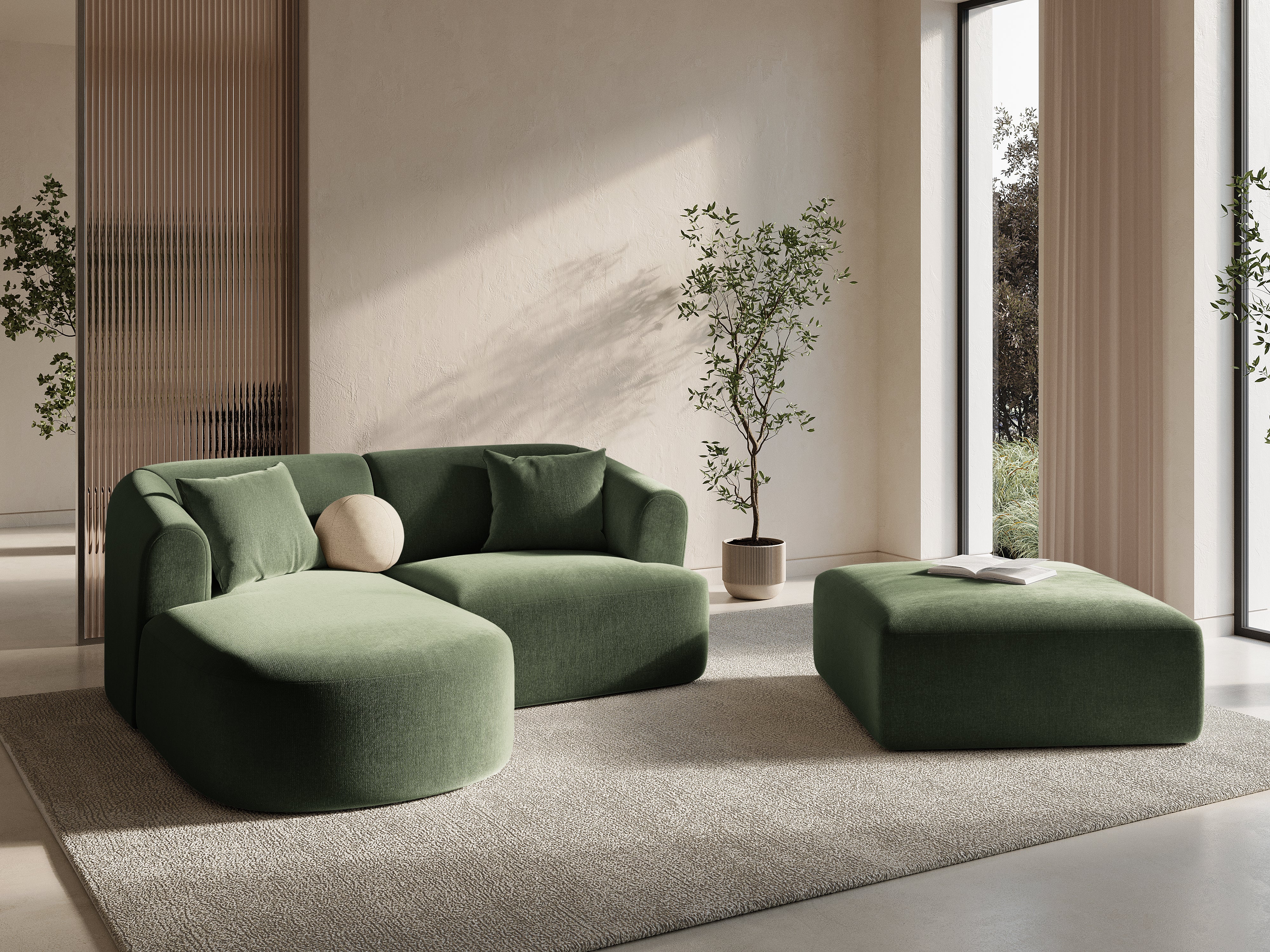 Green left-sided velvet 3-seater sofa CAMPI
