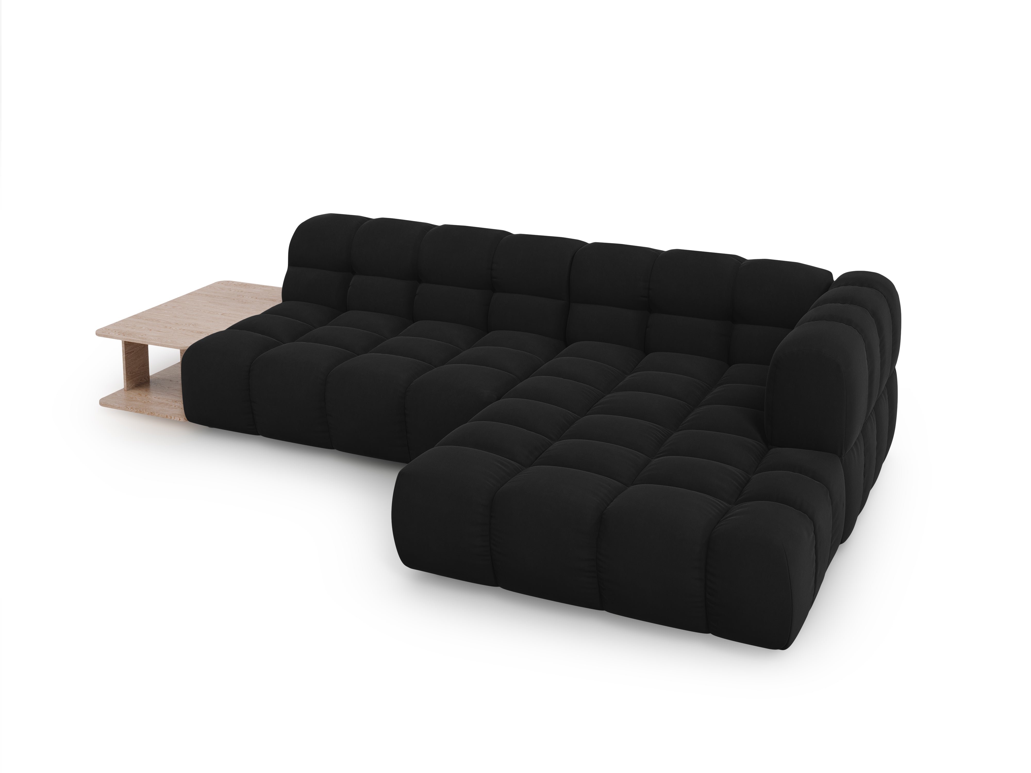 Narożnik aksamitny prawostronny 4-osobowy otwarty ze stolikiem SKY czarny Cosmopolitan Design Eye on Design