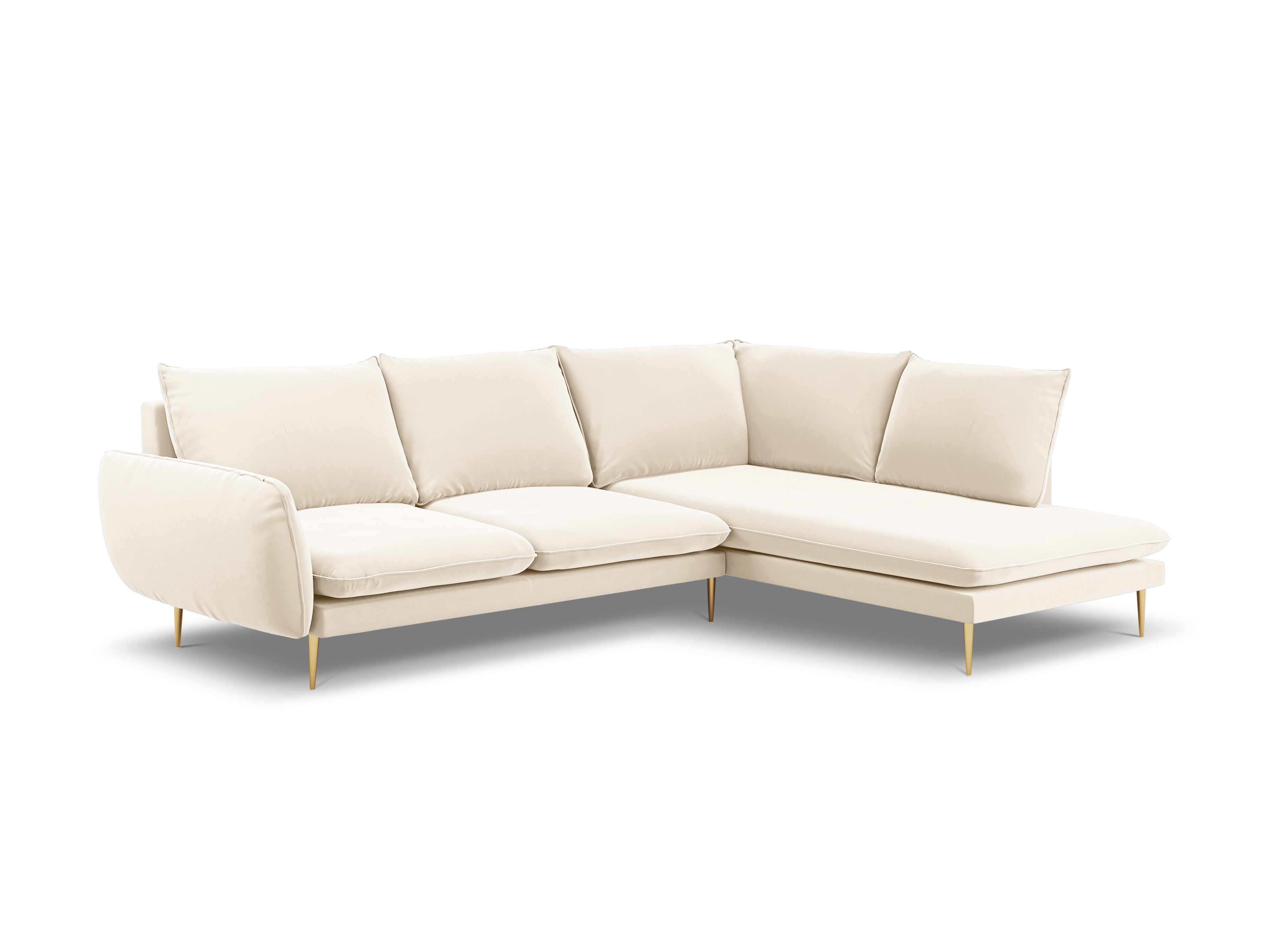 Velvet Corner Sofa for 6 People Right-Hand Side VIENNA Beige with Gold Base