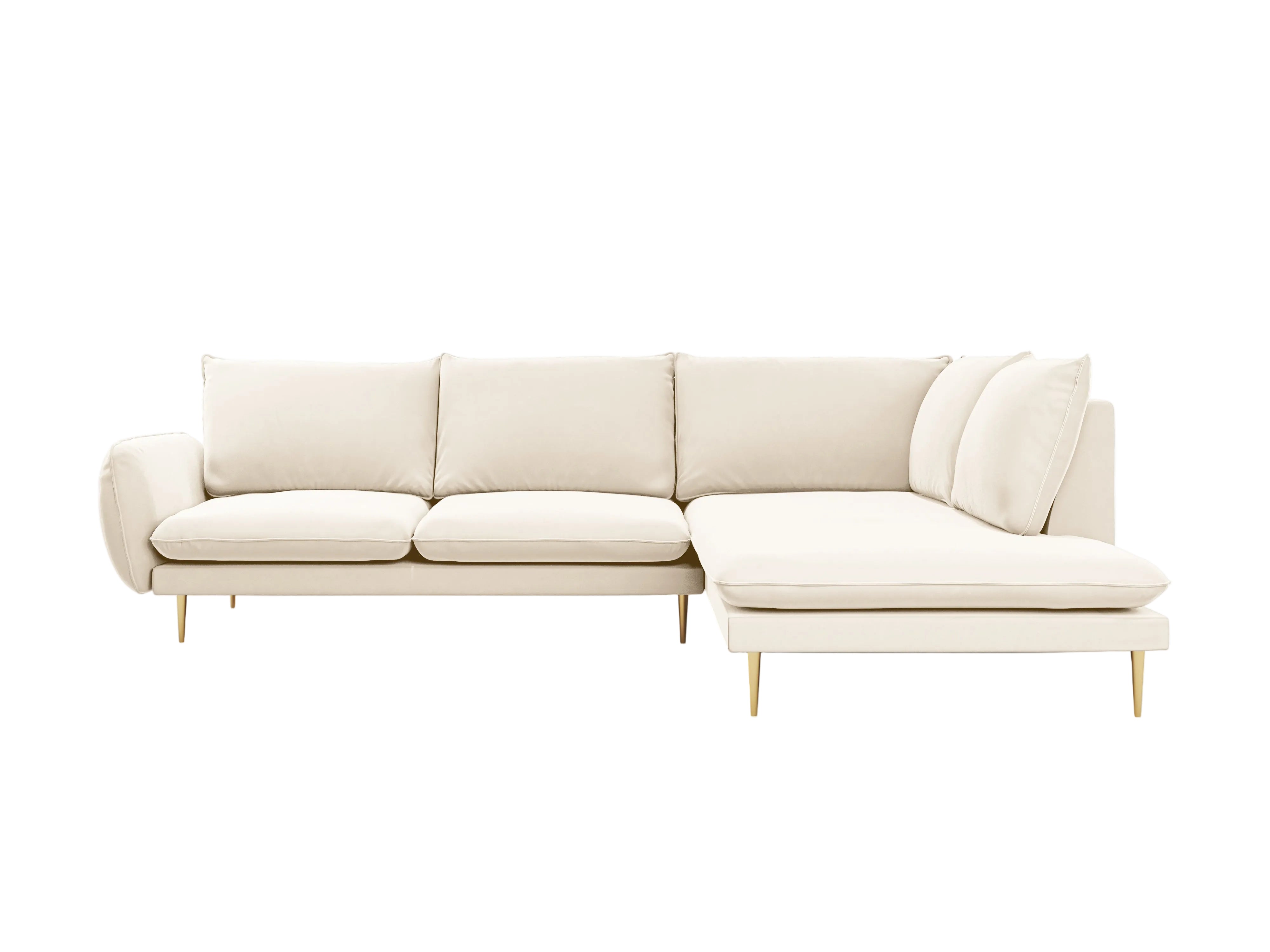 Velvet Corner Sofa for 6 People Right-Hand Side VIENNA Beige with Gold Base