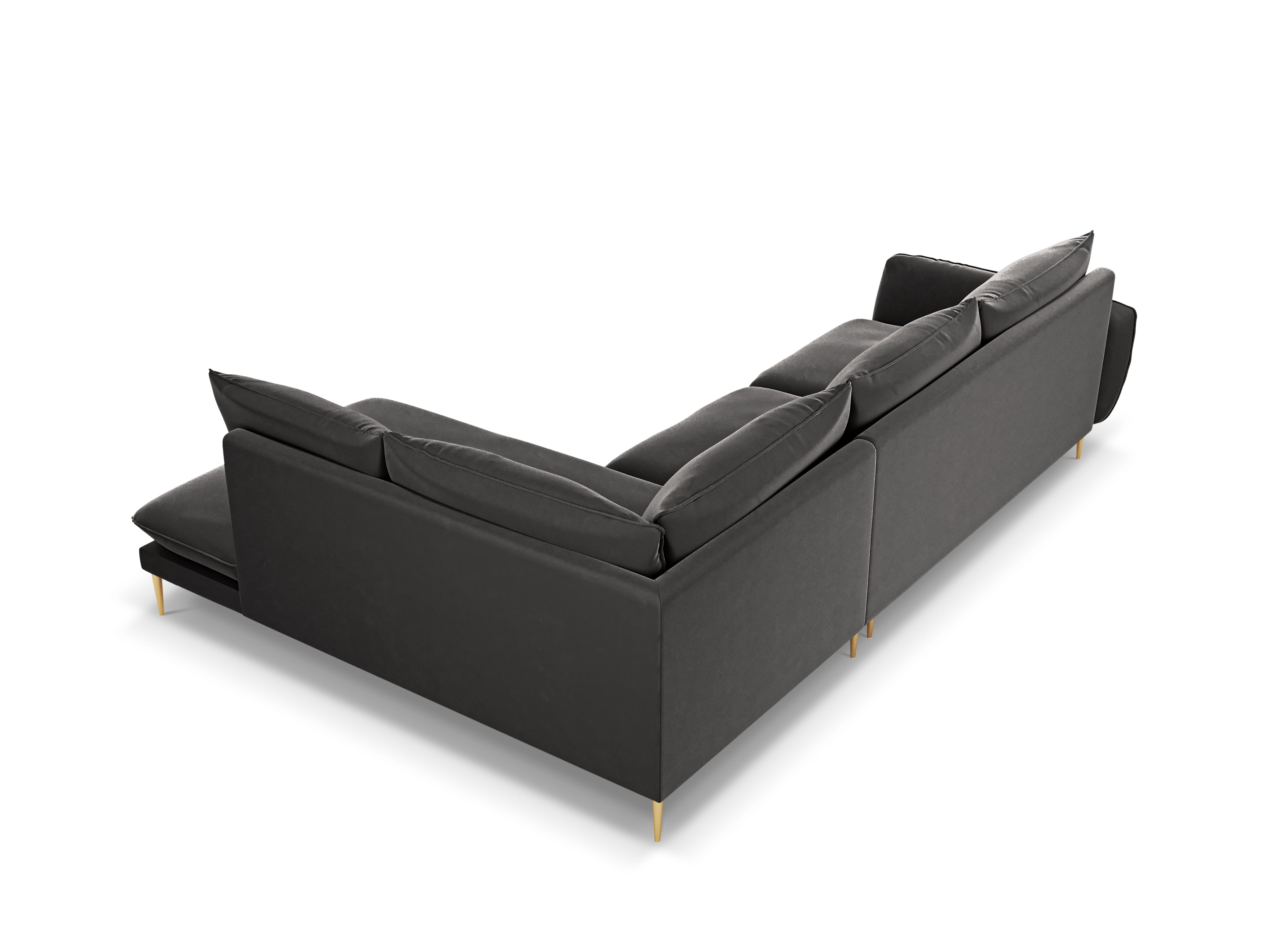 Velvet Corner Sofa for 6 People Right-Hand Side VIENNA Dark Gray with Gold Base