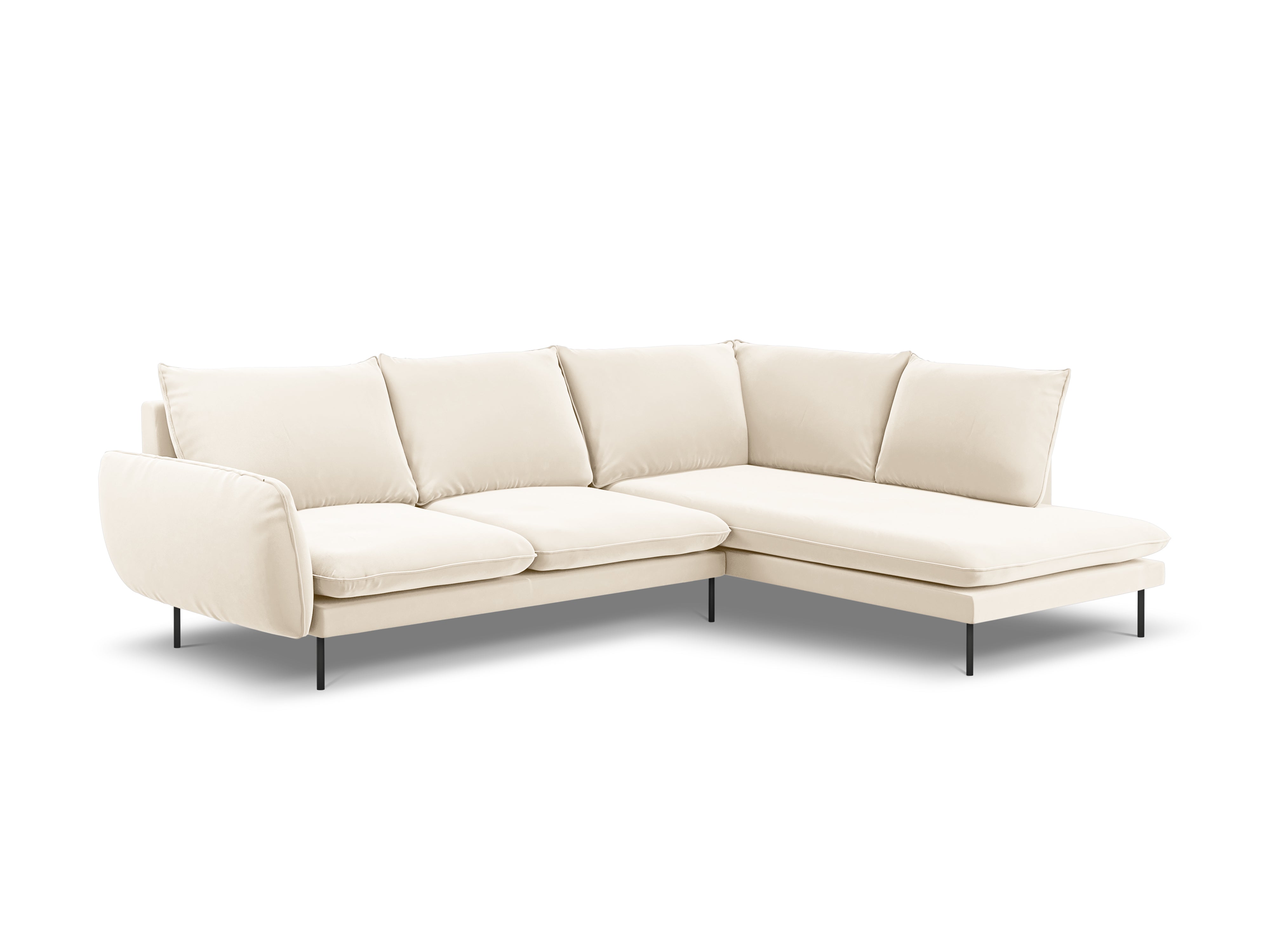 Velvet Corner Sofa for 6 People Right-Hand Side VIENNA Beige with Black Base
